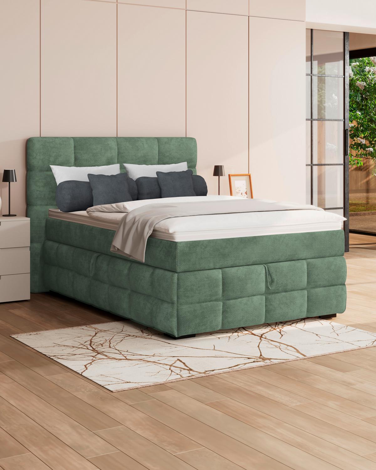 Box Krevet Vega - zelena/boje mente, Trend, tekstil/drvo (140/200cm) - Modern Living