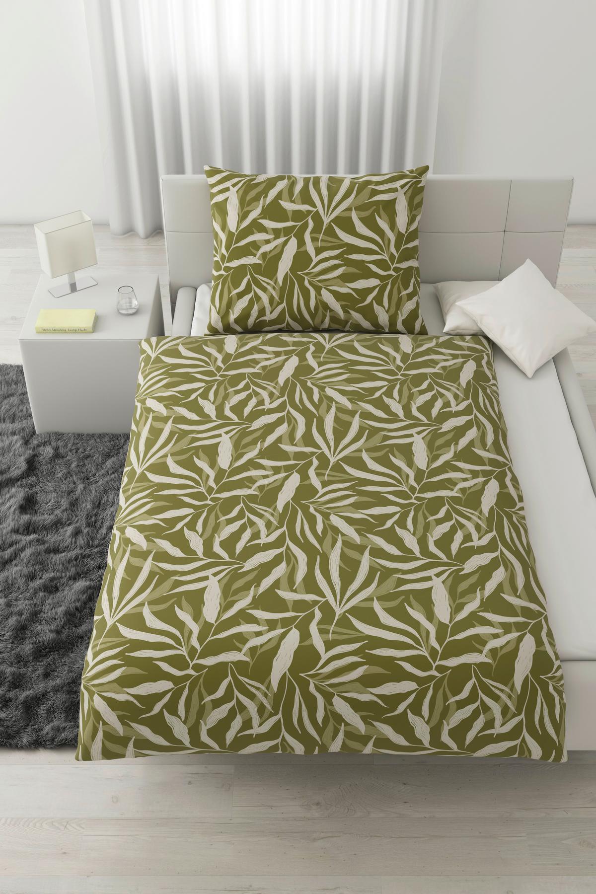 BETTWÄSCHESET LEAVES - Weiss/Grün, Modern, Textil (160/210cm) - Modern Living