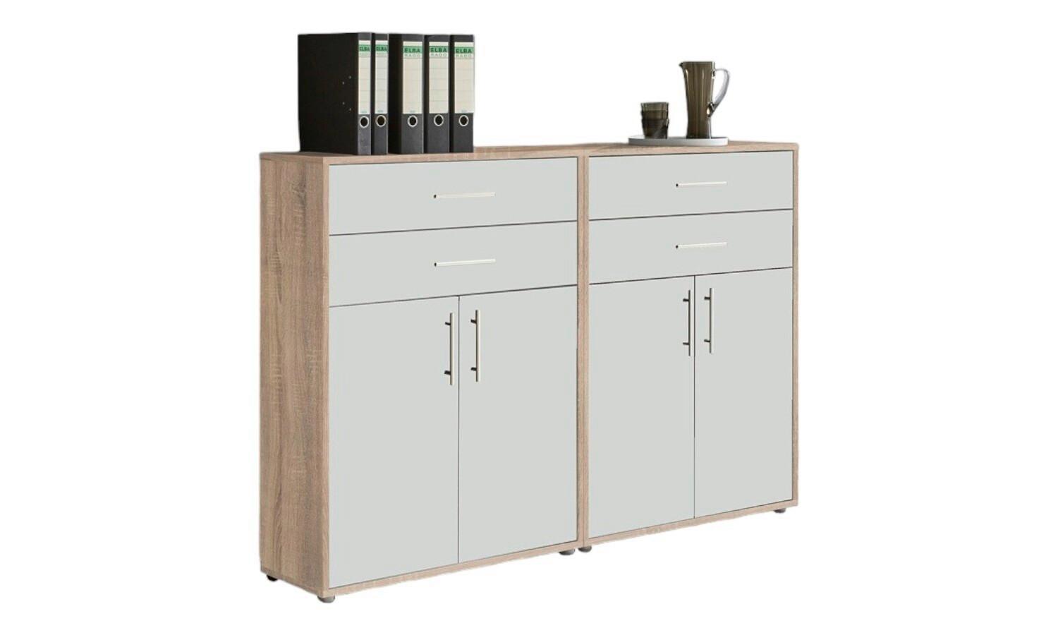 Aktenschrank Office Edition Sw Set 17 Weiß/Eichefarben - Eichefarben/Weiß, MODERN, Holzwerkstoff (168,8/113,6/33cm) - MID.YOU