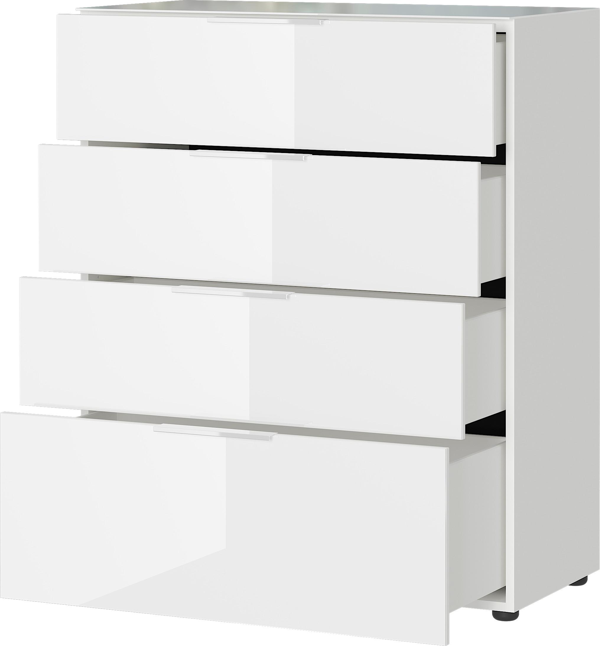 Kommode Oakland in Weiss - Chromfarben/Weiss, Modern, Glas/Holzwerkstoff (83/102/42cm) - Premium Living