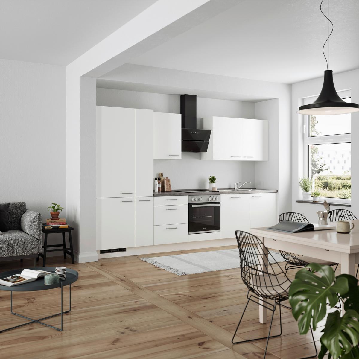 Küchenleerblock Touch High o. Geräte Weiß - Edelstahlfarben/Weiß, MODERN, Holzwerkstoff/Metall (330cm) - Nobilia