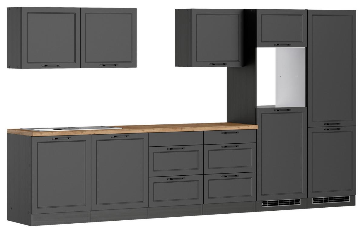 Küchenzeile Meran ohne Geräte ca. 360 cm Grau/Eiche Dekor - Eiche Wotan/Schwarz, LIFESTYLE, Holzwerkstoff/Metall (360cm) - Held
