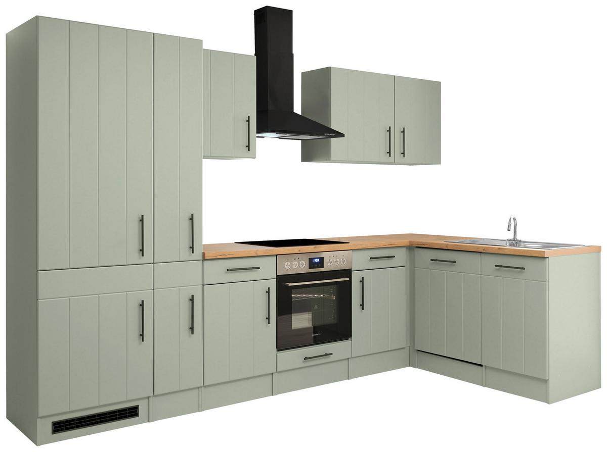 Eckküche Anton m. Geräte ca. 310x172cm Eiche/Schilfgrün - Schilfgrün/Wildeiche, Trend, Holzwerkstoff (310/172cm) - Respekta