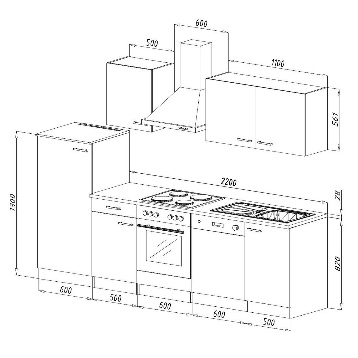 Küchenblock Economy Weiß/ Eiche m. Geräte B: ca. 280 cm - Eichefarben/Weiß, Basics, Holzwerkstoff (280cm) - Respekta