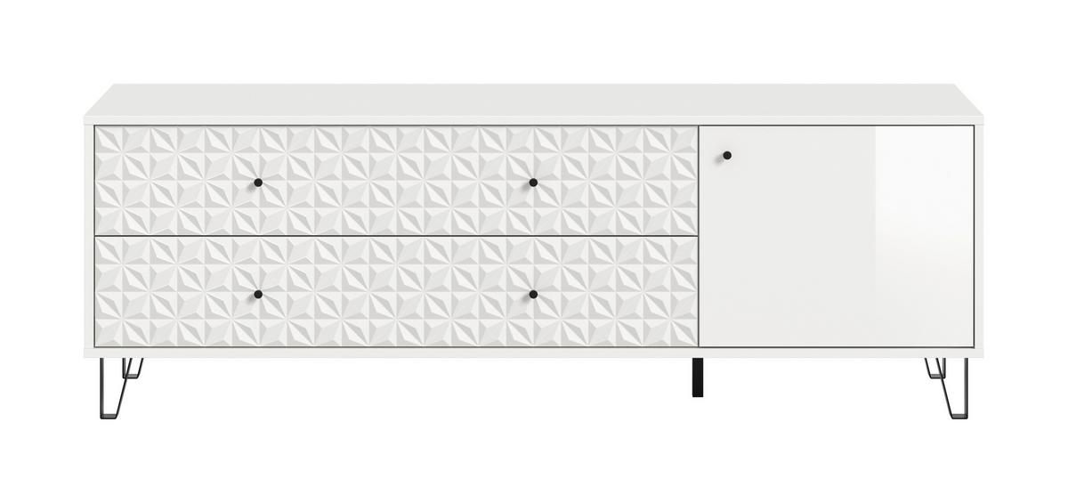 Lowboard Prisma Weiß hochglanz - Weiß Hochglanz/Schwarz, Design, Holzwerkstoff/Kunststoff (164/56/40cm) - Livetastic
