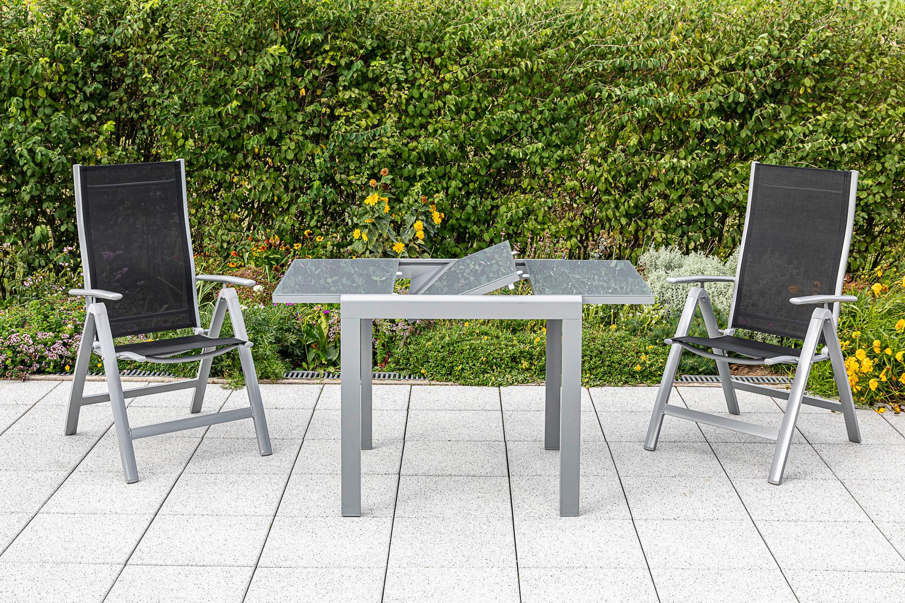 Raztegljiva Vrtna Miza Ambia, Steklo, Aluminij, 80-120x70 - srebrne barve, Konvencionalno, kovina/steklo (80-120/70/75,5cm) - Gardenson