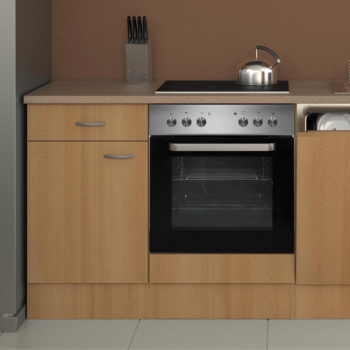 Küchenblock in Buche/Creme inkl. Geräte und Spüle 'Nano' - Edelstahlfarben/Beige, MODERN, Holzwerkstoff/Kunststoff (220cm) - FlexWell