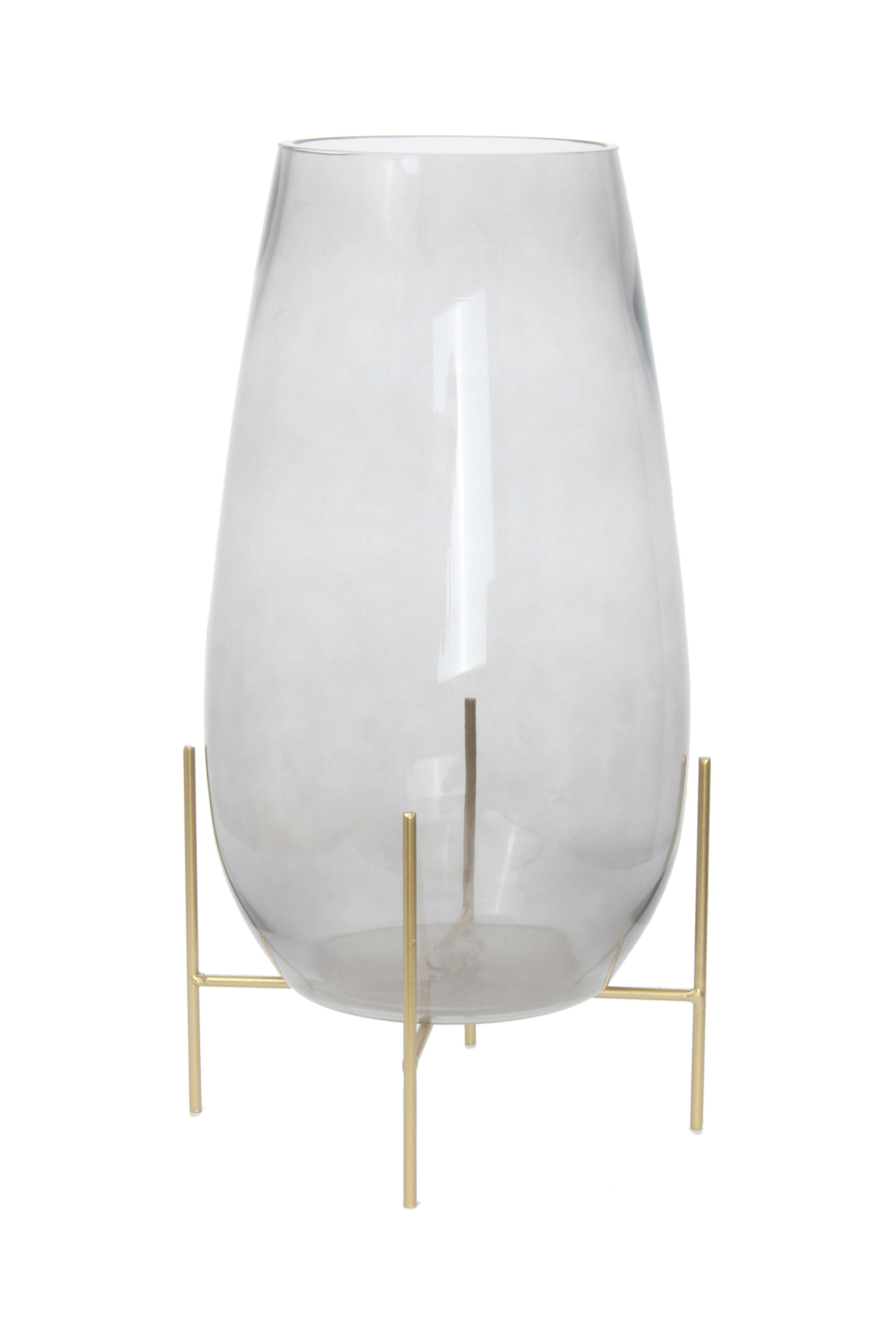 Vase Grau/Goldfarben - Goldfarben/Grau, Design, Glas/Metall (25/48,5/25cm) - Kayoom