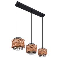 Viseča Svetilka 15668-3h Gina - črna/temno rjava, Natur, kovina/naravni materiali (65/17/120cm) - Globo