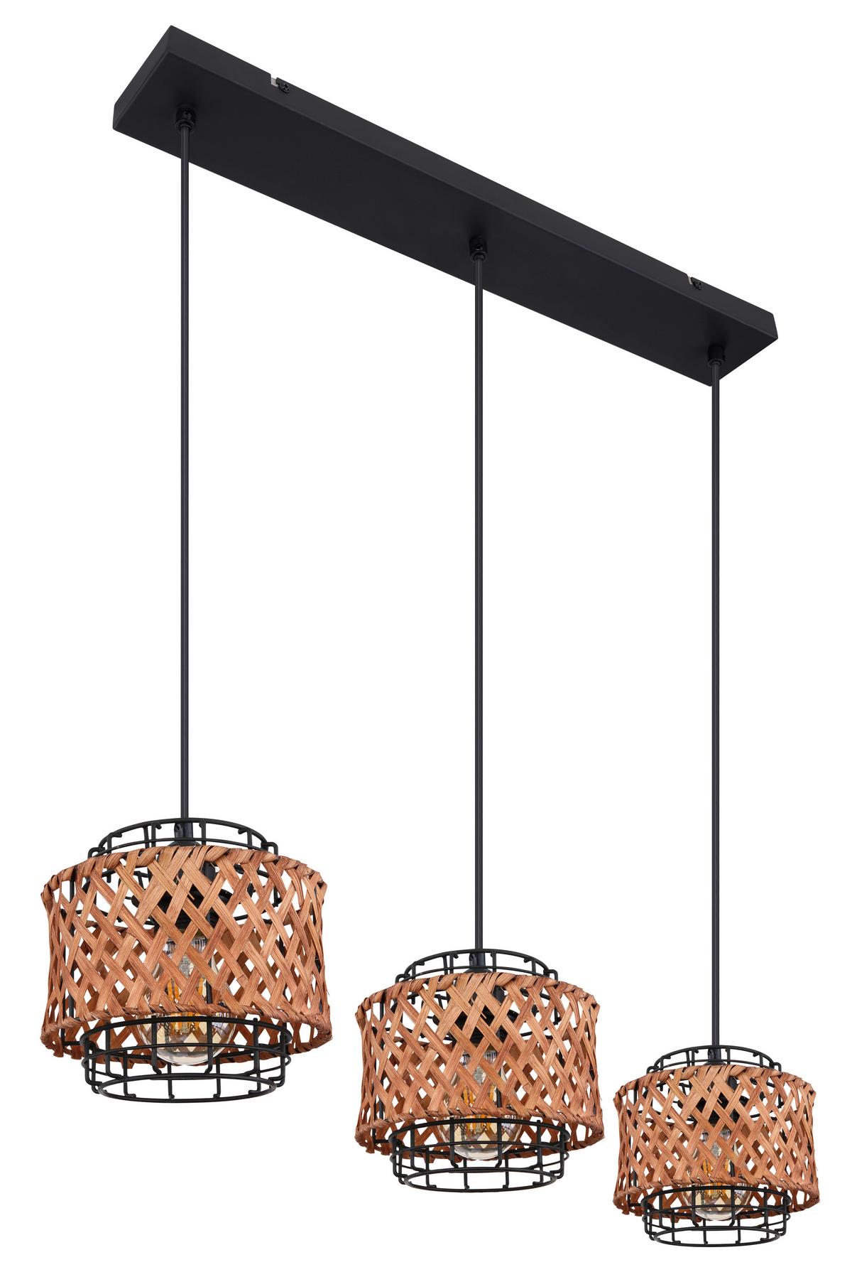 Viseča Svetilka 15668-3h Gina - črna/temno rjava, Natur, kovina/naravni materiali (65/17/120cm) - Globo