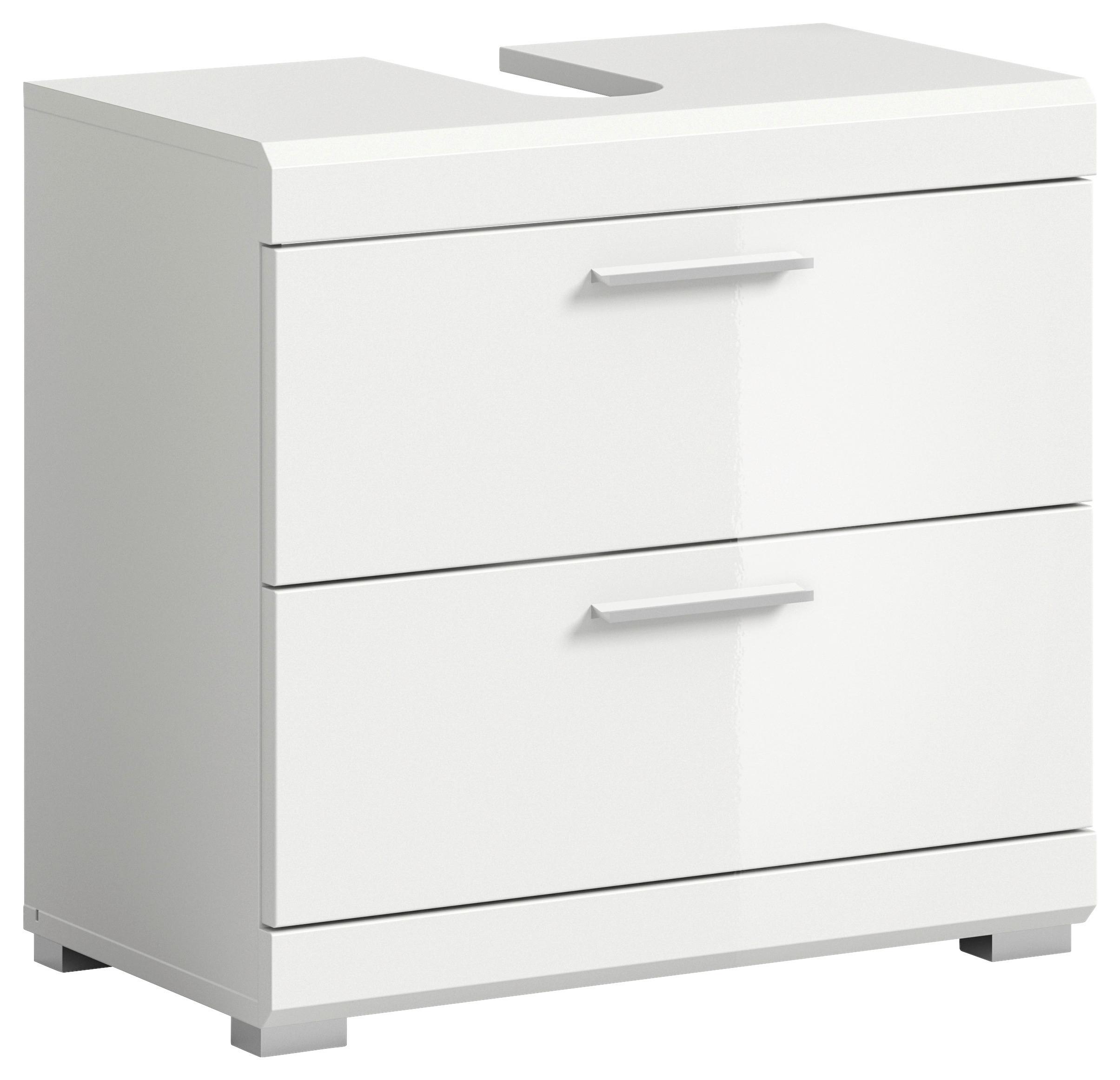 Waschbeckenunterschrank SCOUT Weiß Hochglanz ca. 60x56x34 cm - Weiß Hochglanz/Silberfarben, MODERN, Holzwerkstoff/Kunststoff (60/56/34cm) - MID.YOU