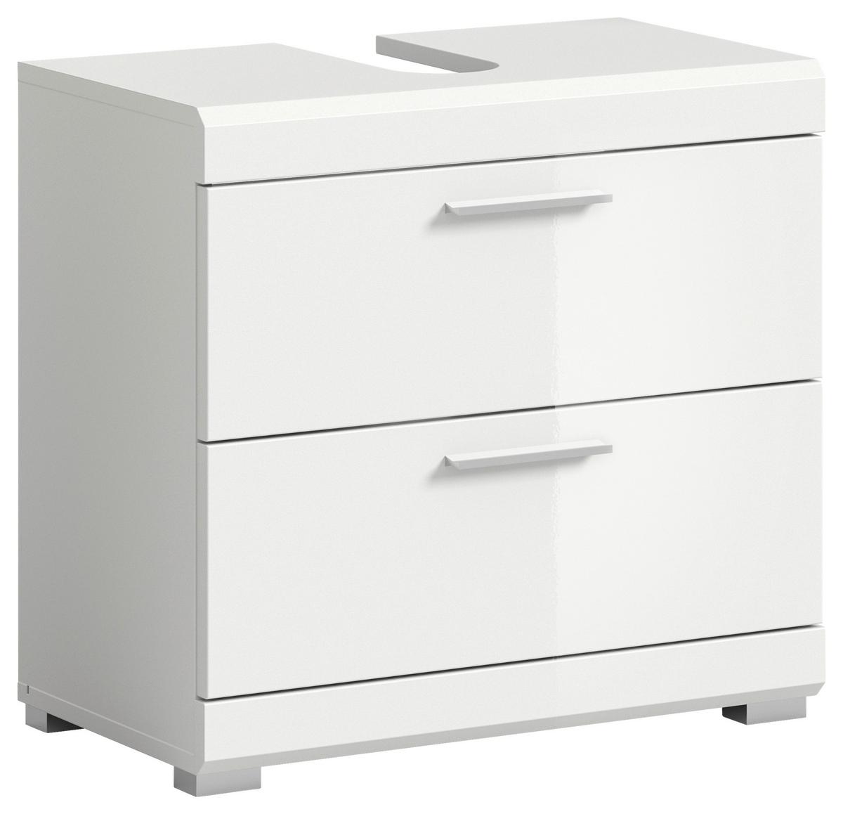 Waschbeckenunterschrank SCOUT Weiß Hochglanz ca. 60x56x34 cm - Weiß Hochglanz/Silberfarben, MODERN, Holzwerkstoff/Kunststoff (60/56/34cm) - MID.YOU