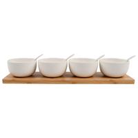 Dipschalenset Tapas 4 Weiß, 9-teilig - Weiß, MODERN, Holz/Keramik (45/11.5/7.2cm) - Modern Living