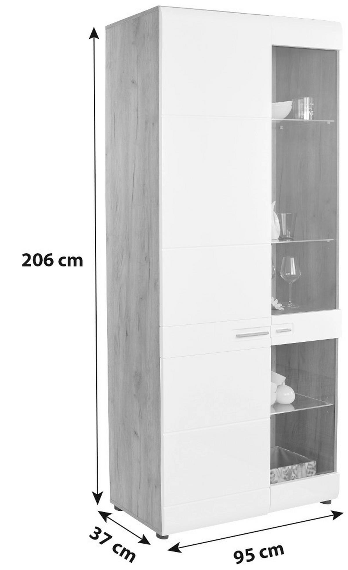 Vitrina Avensis, Bela, Barva Hrasta - barve kroma/črna, Moderno, umetna masa/steklo (95/205,7/37,1cm) - Mömax