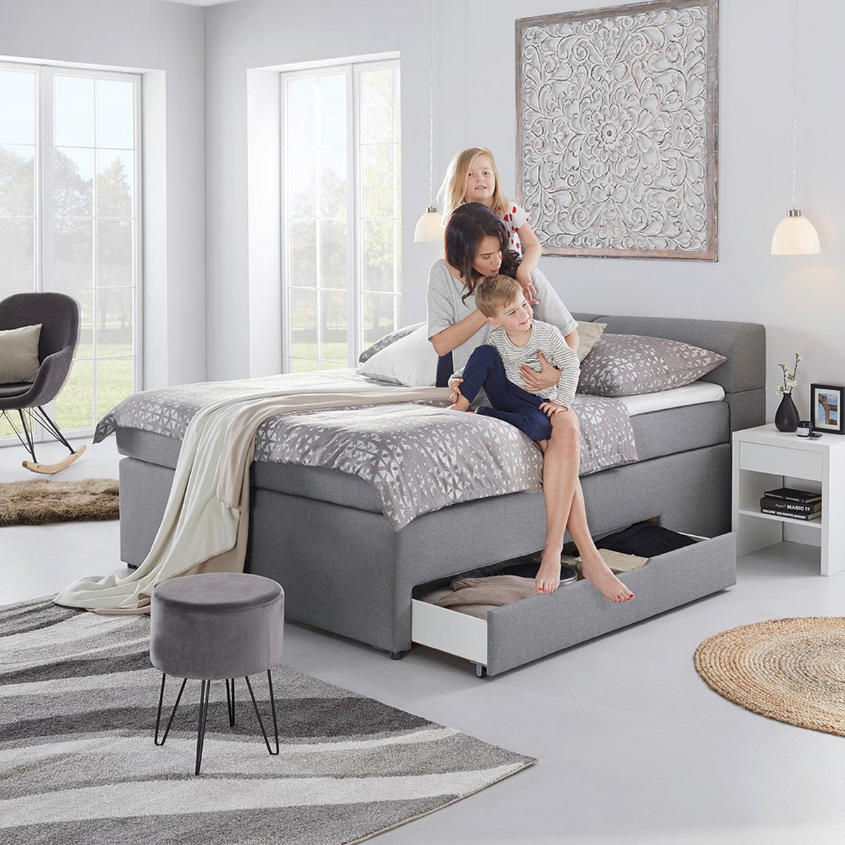 Boxspringbett Flexi-schublade In Grau Ca. 160x200cm - Schwarz/Grau, Modern, Holz/Holzwerkstoff (160/200cm) - Mömax