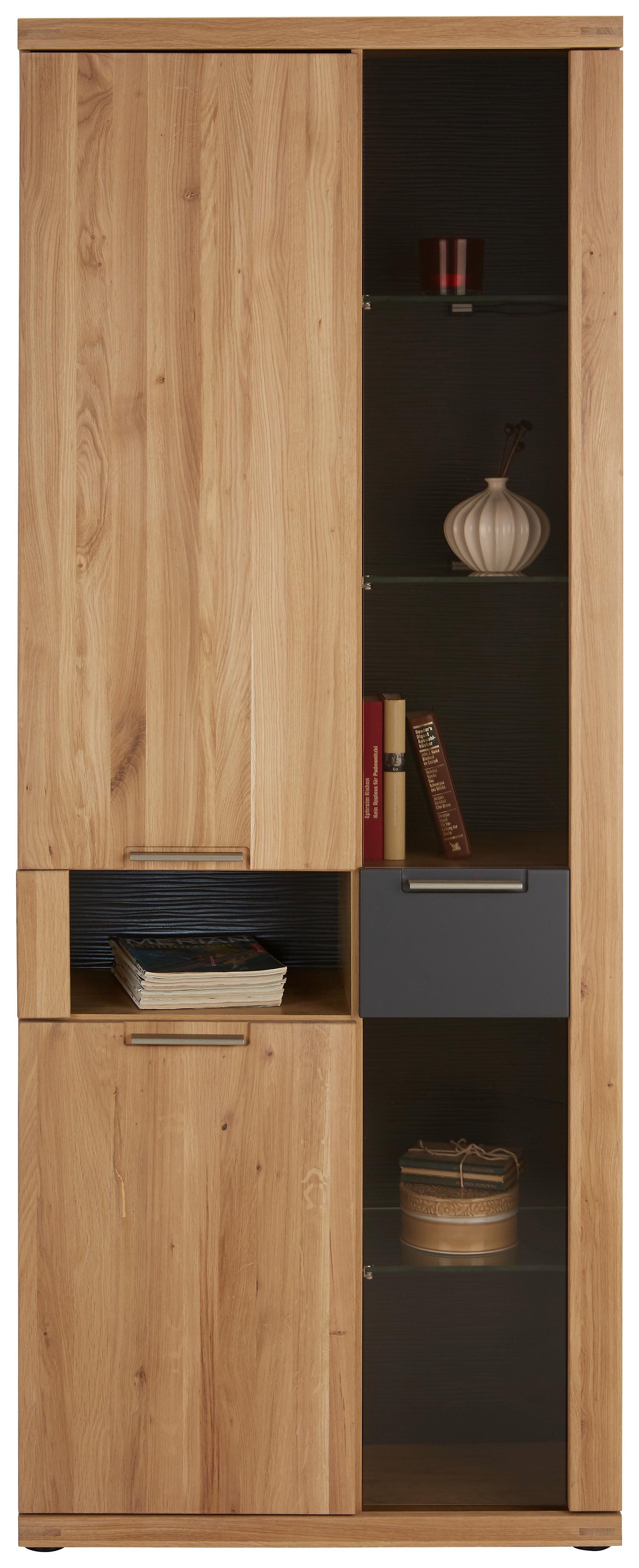 Vitrine in Eichefarben - Eichefarben/Graphitfarben, KONVENTIONELL, Glas/Holz (199cm) - Zandiara