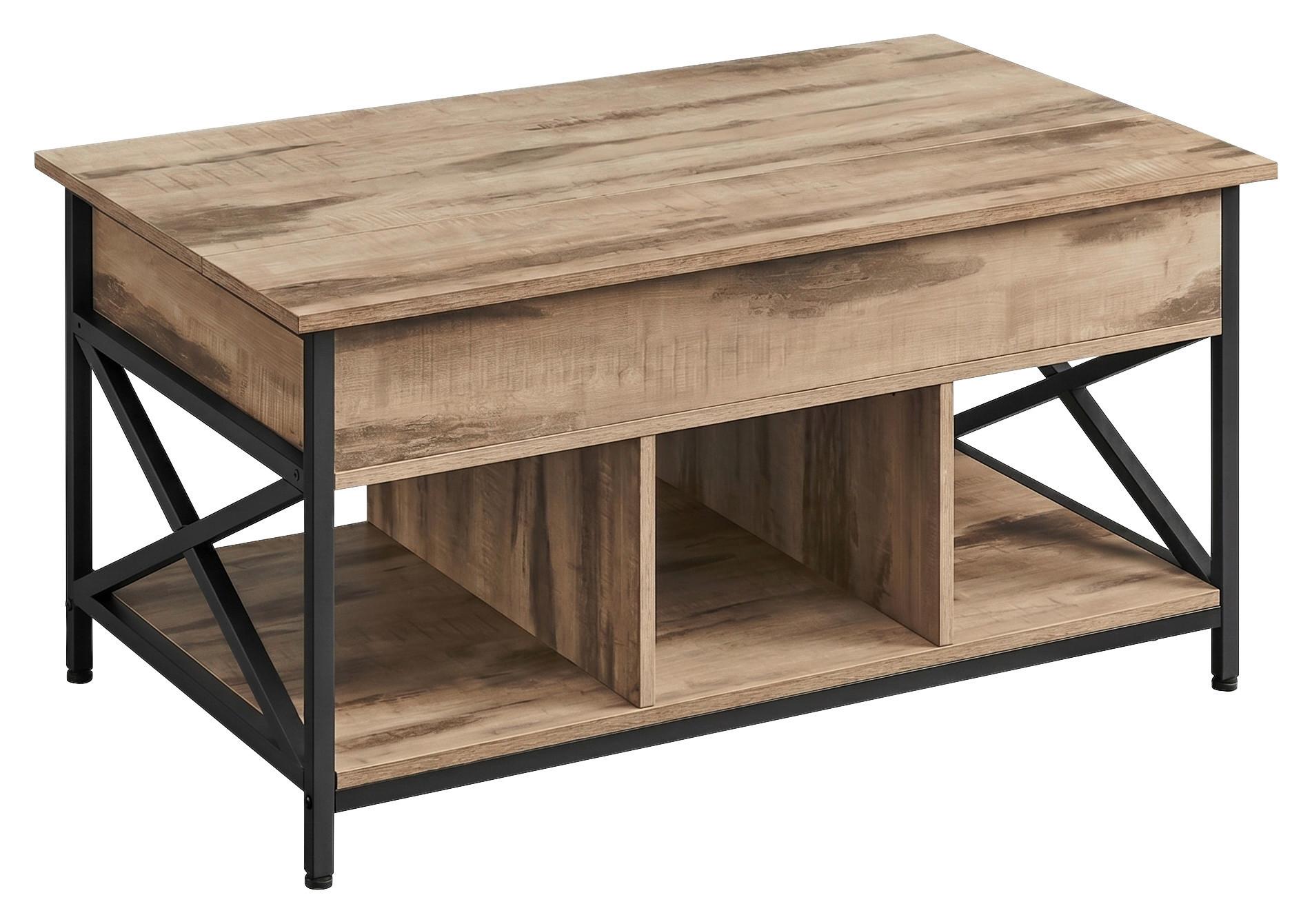 Couchtisch in Schwarz, Eichefarben, rechteckig - Eichefarben/Schwarz, Trend, Holzwerkstoff/Metall (100/48-62/60cm) - MID.YOU