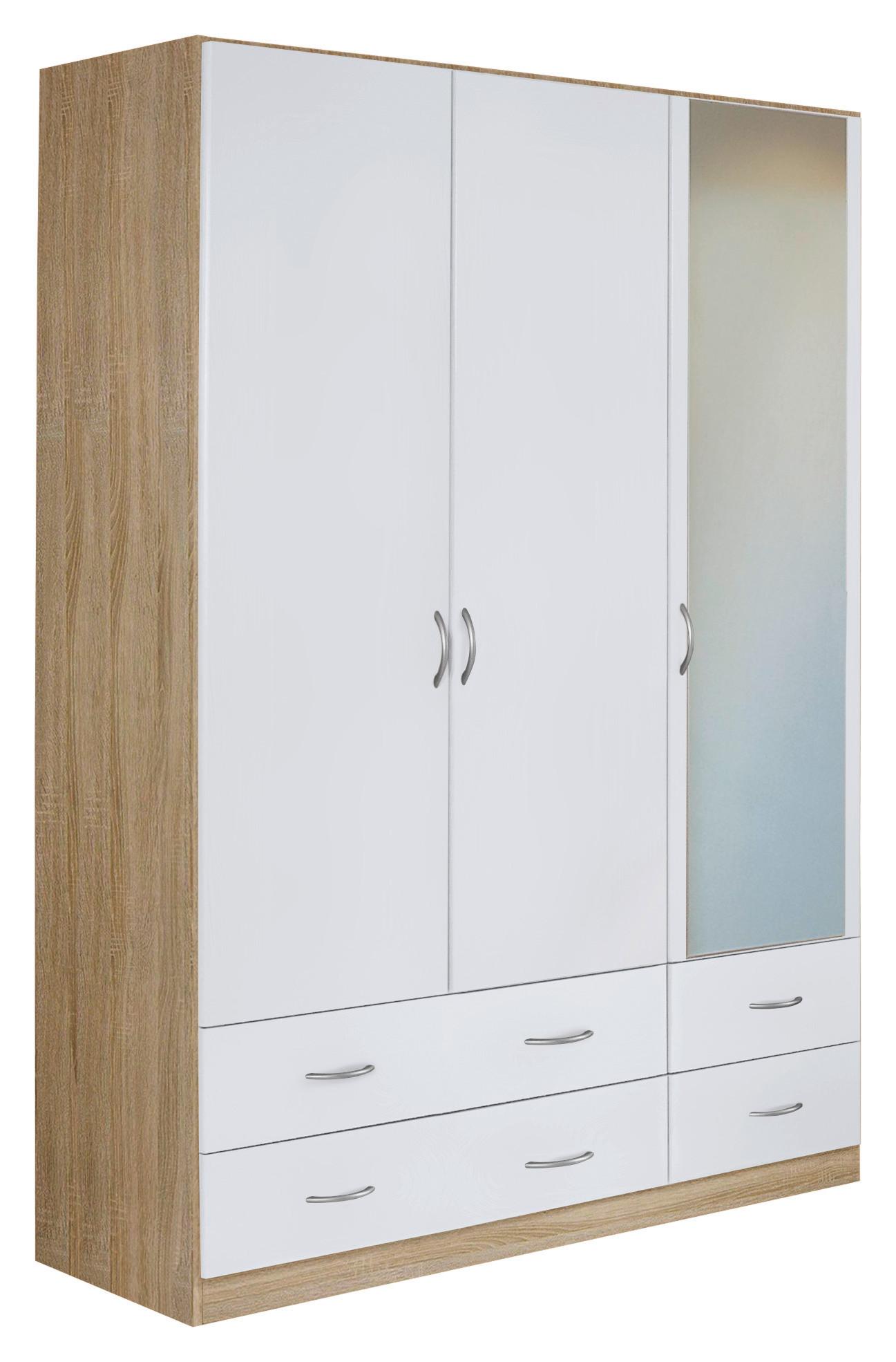 Omara S Klasičnimi Vrati Case, Bela, Barva Hrasta - srebrne barve/bela, Design, umetna masa/leseni material (136/197/54cm) - Boxxx