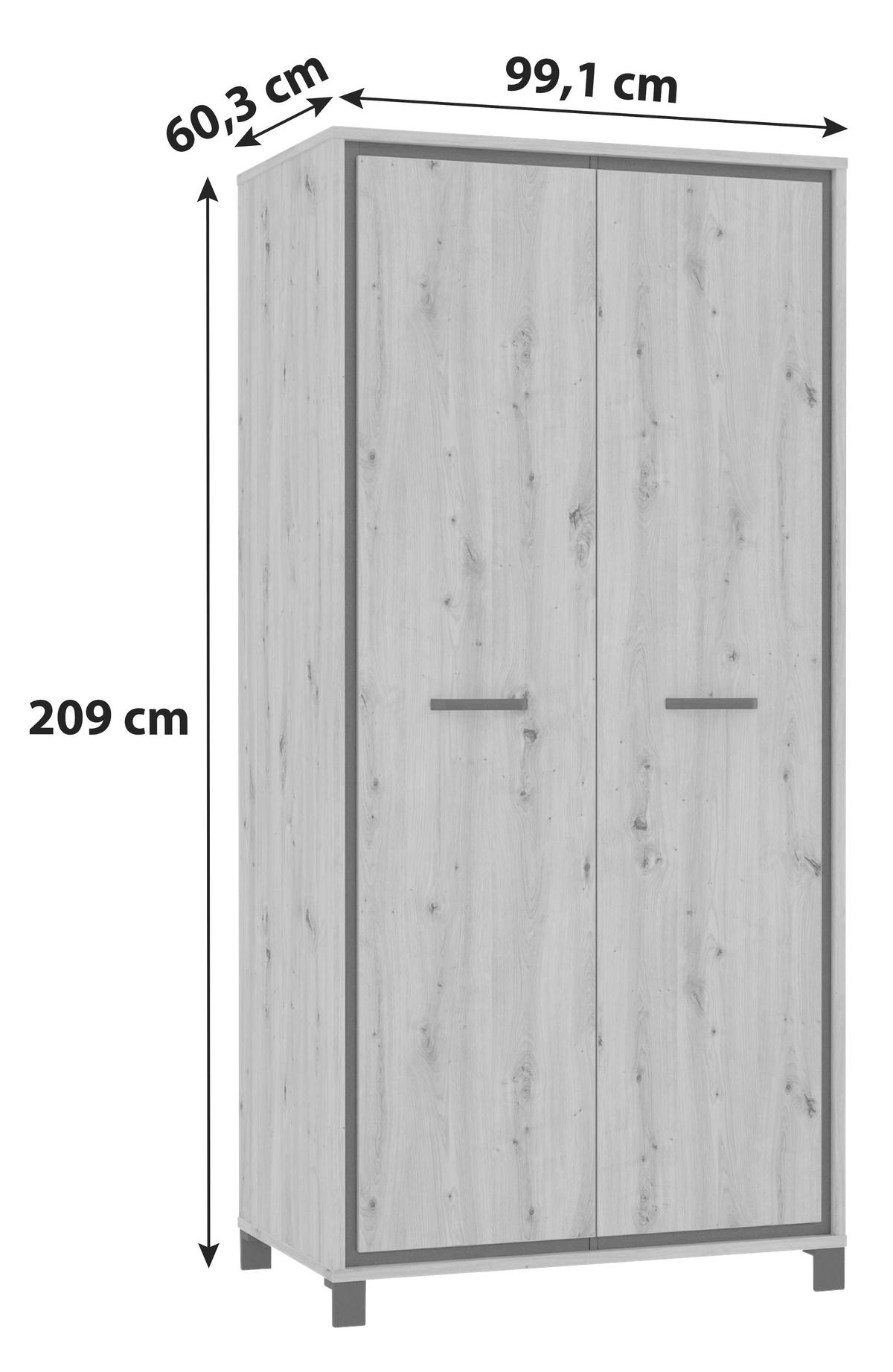 Kleiderschrank "Trondheim" , Schwarz, Eiche - Eichefarben/Schwarz, Basics, Holzwerkstoff/Kunststoff (99,1/209/60,3cm)