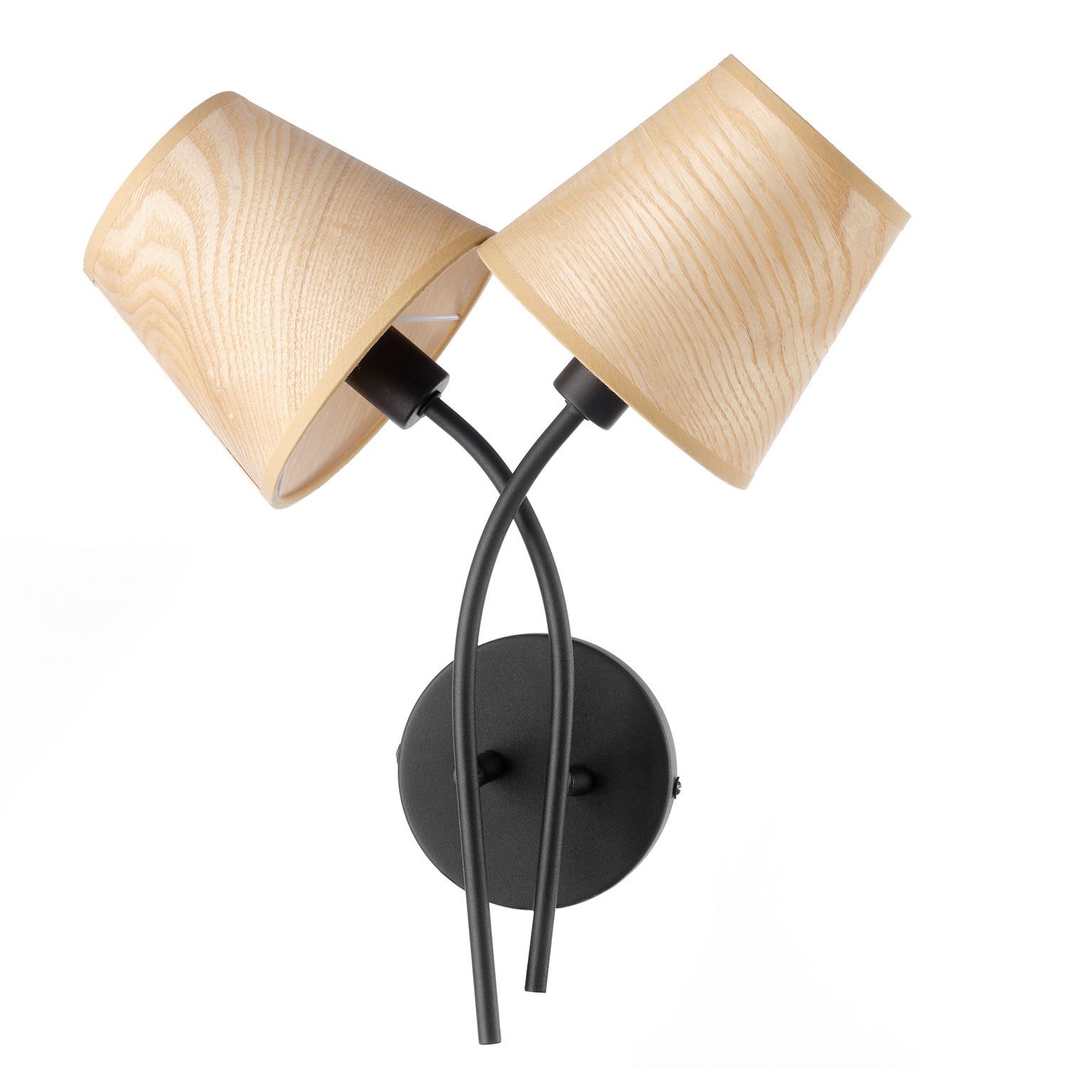 Wandleuchte Asia Schwarz/Eiche max. 6 Watt - Eichefarben/Schwarz, KONVENTIONELL, Textil/Metall (39/20cm)