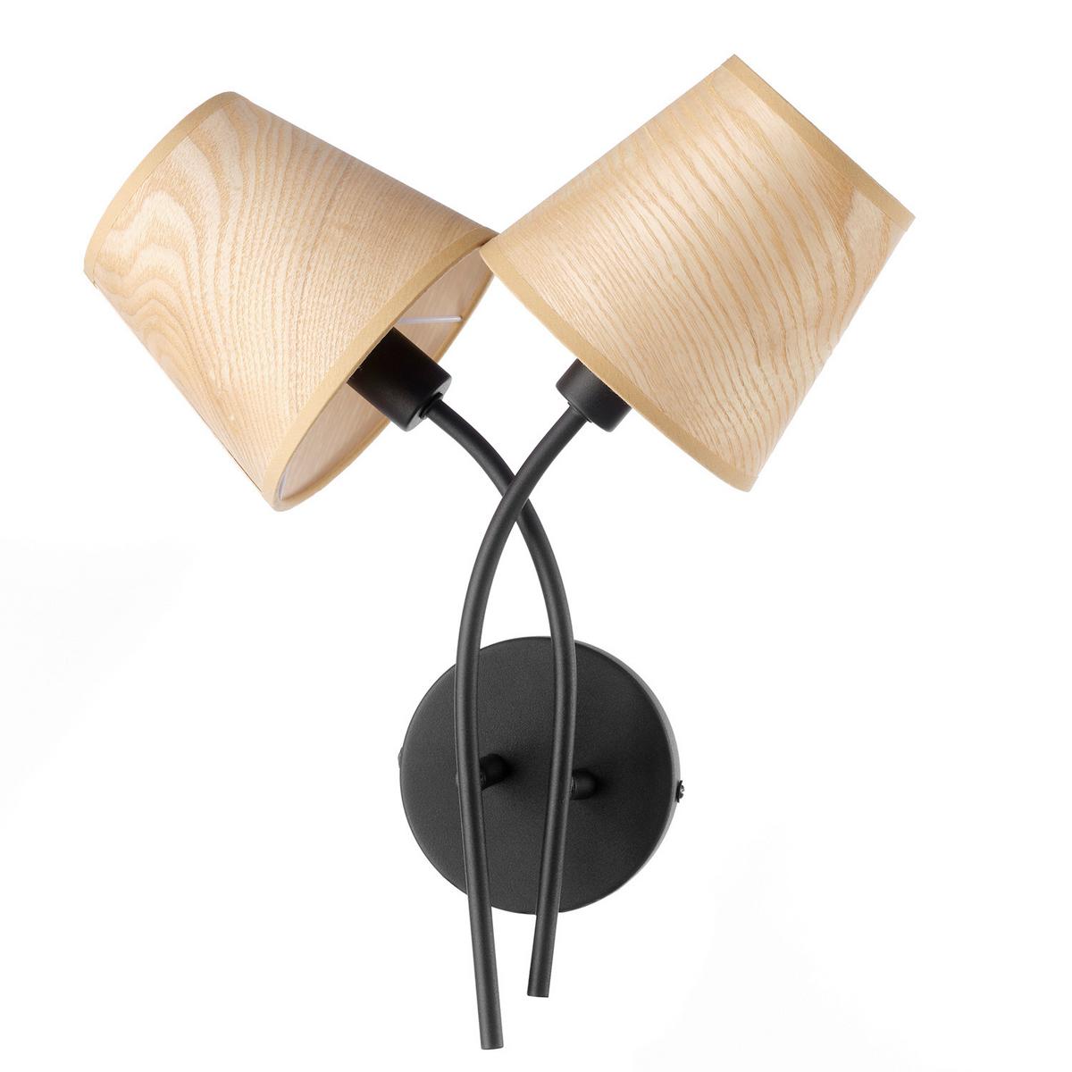 Wandleuchte Asia Schwarz/Eiche max. 6 Watt - Eichefarben/Schwarz, KONVENTIONELL, Textil/Metall (39/20cm)