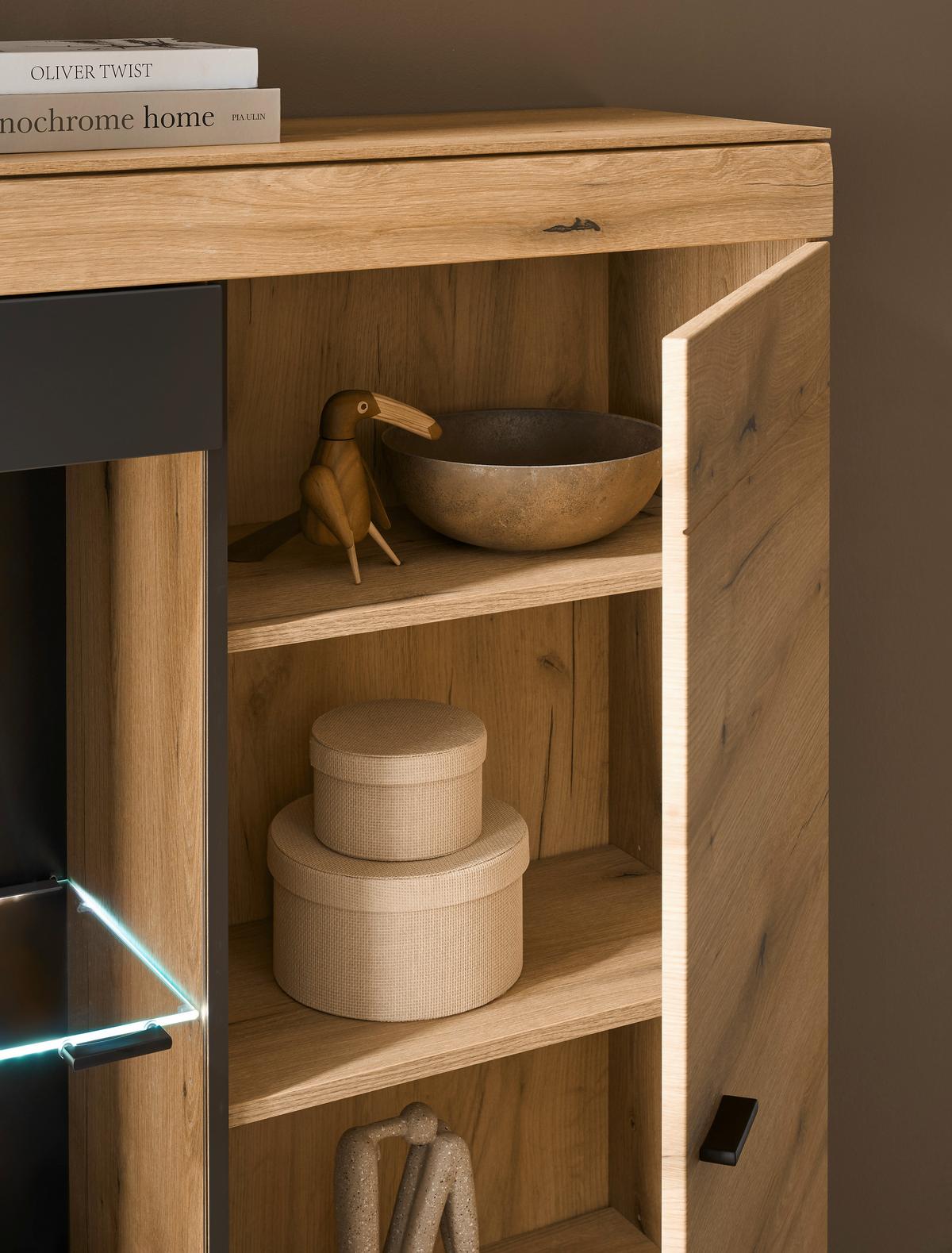 WOHNWAND SOLETO - Eichefarben/Graphitfarben, Design, Glas/Holzwerkstoff (300/170/45cm) - MID.YOU