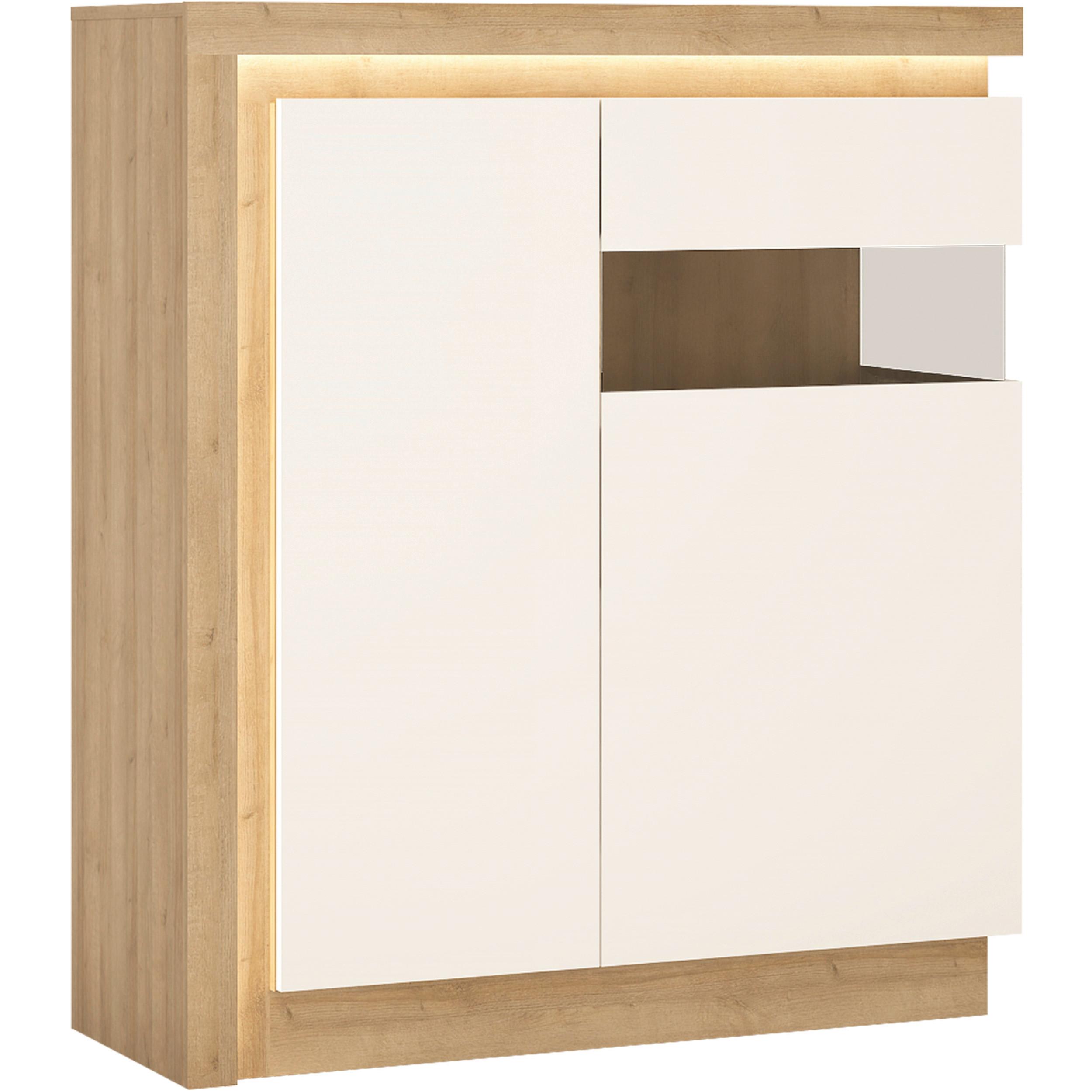Komoda Lyon Hell - boje hrasta/bijela visoki sjaj, Trend, staklo/drvni materijal (107,5/123,6/42cm) - Modern Living