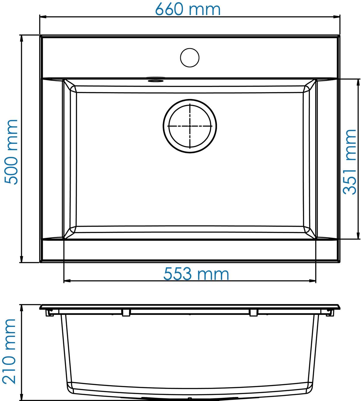 Einbauspüle Ohio ca. 66x21x50 cm Grau - Grau, Trend, Glas/Kunststoff (66/21/50cm) - Respekta