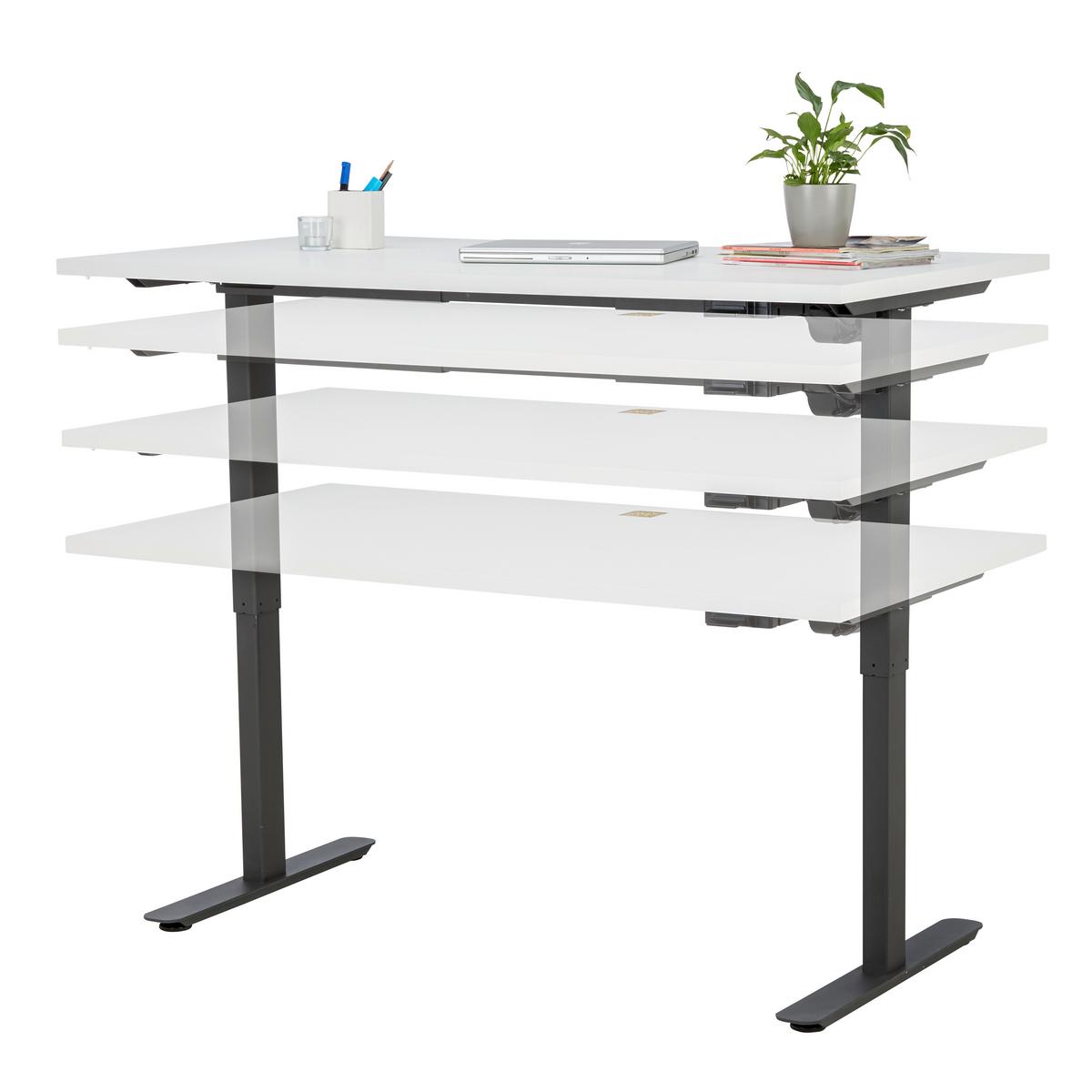 Schreibtisch höhenverstellbar in Weiss/Anthrazit - Weiss/Anthrazit, Modern (150/76 - 120/80cm) - Mömax