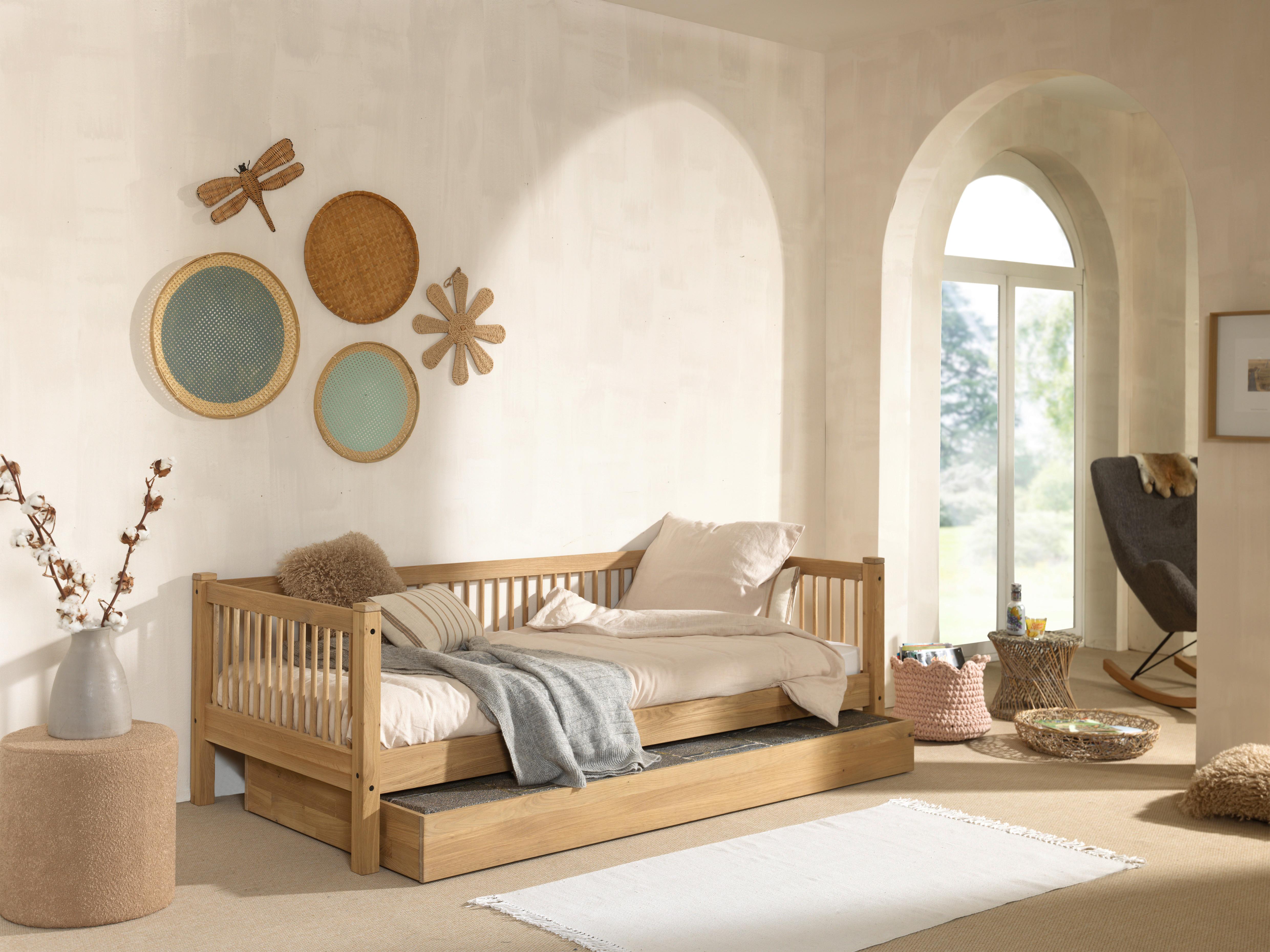 Ausziehbett FORREST ca.90x200cm Echtholz Eiche - Naturfarben, MODERN, Holz (90/200cm) - Vipack