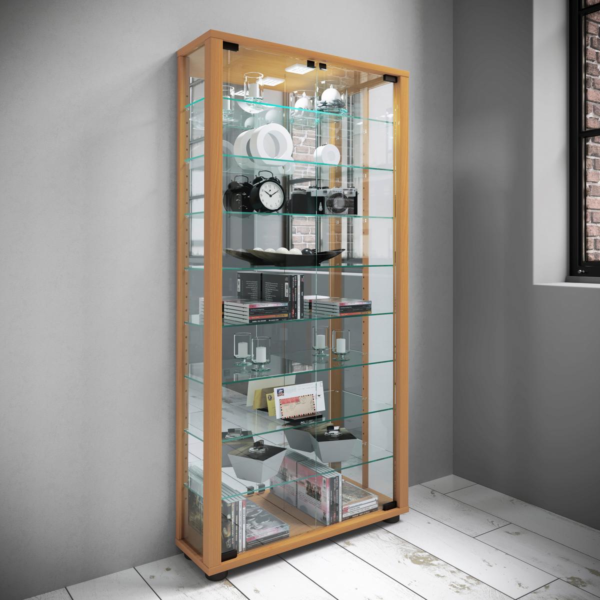 Vitrine Lumo ca. 59x115x18 cm Buche - Buchefarben, MODERN, Glas/Holzwerkstoff (59/114,8/18cm) - MID.YOU