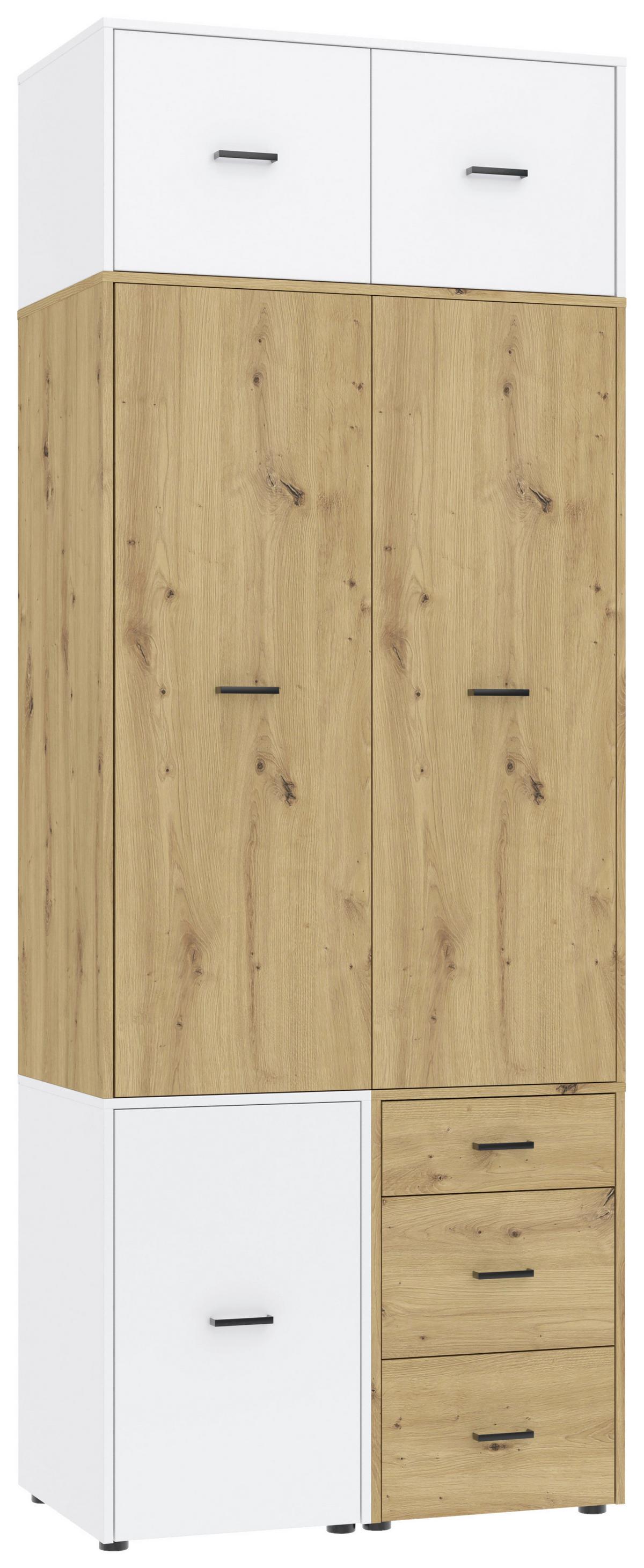 Kleiderschrank Kivo Eiche Artisan/Weiß - Schwarz/Weiß, Basics, Holzwerkstoff/Kunststoff (90/239,40/52,1cm) - Based