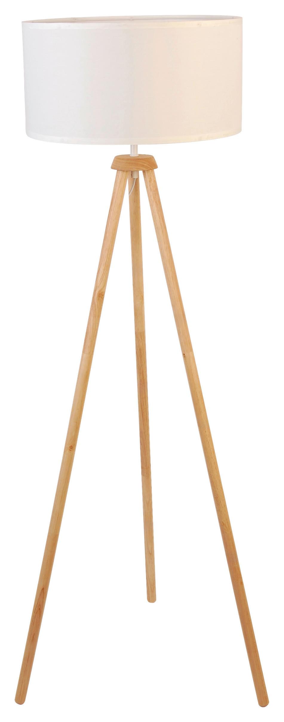 LAMPA STOJĄCA WOOD - kolor orzechowy/biały, Trend, tworzywo sztuczne/tkanina (45/153cm) - Novel