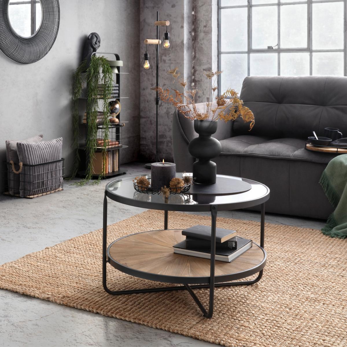 STOLIK KAWOWY VETRO -TREND- - kolor naturalny/czarny, Lifestyle, materiał drewnopochodny/metal (70/45/70cm) - Zandiara