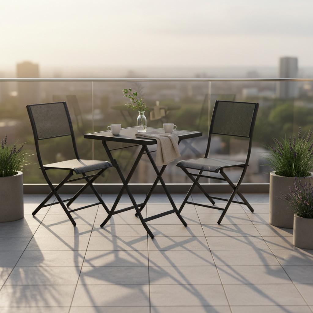 BALKONSET SAMOS SET 3TLG. - Graphitfarben, MODERN, Metall - Gardenson