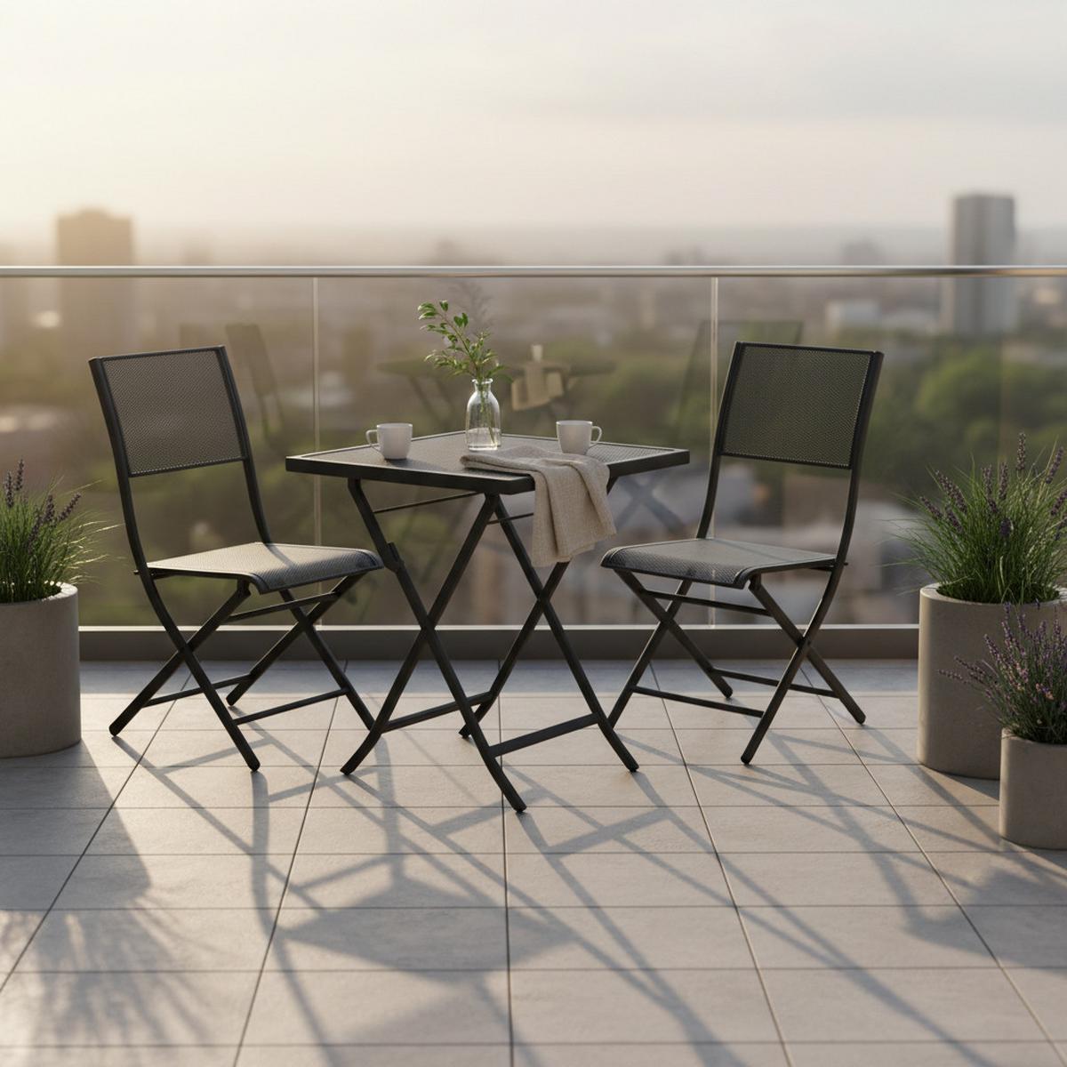 BALKONSET SAMOS SET 3TLG. - Graphitfarben, MODERN, Metall - Gardenson