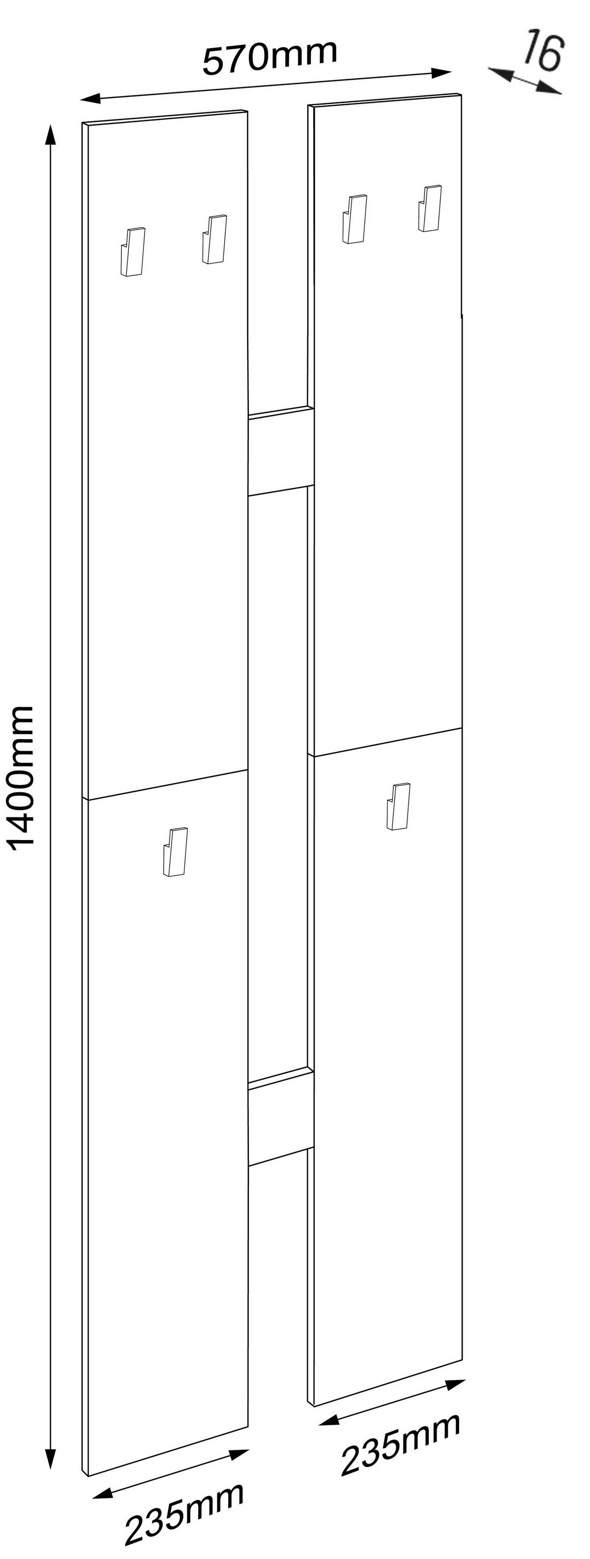 WANDGARDEROBE SALIA M - Honigeiche/Weiss, Design, Holzwerkstoff (57/140/20cm) - MID.YOU