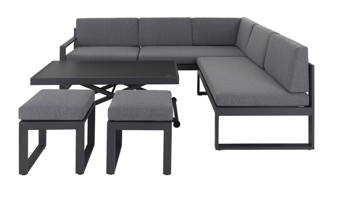 Loungegarnitur-Set Moskau Anthrazit/Grau - Anthrazit/Grau, Modern, Glas/Textil (200/213/62cm) - Mömax