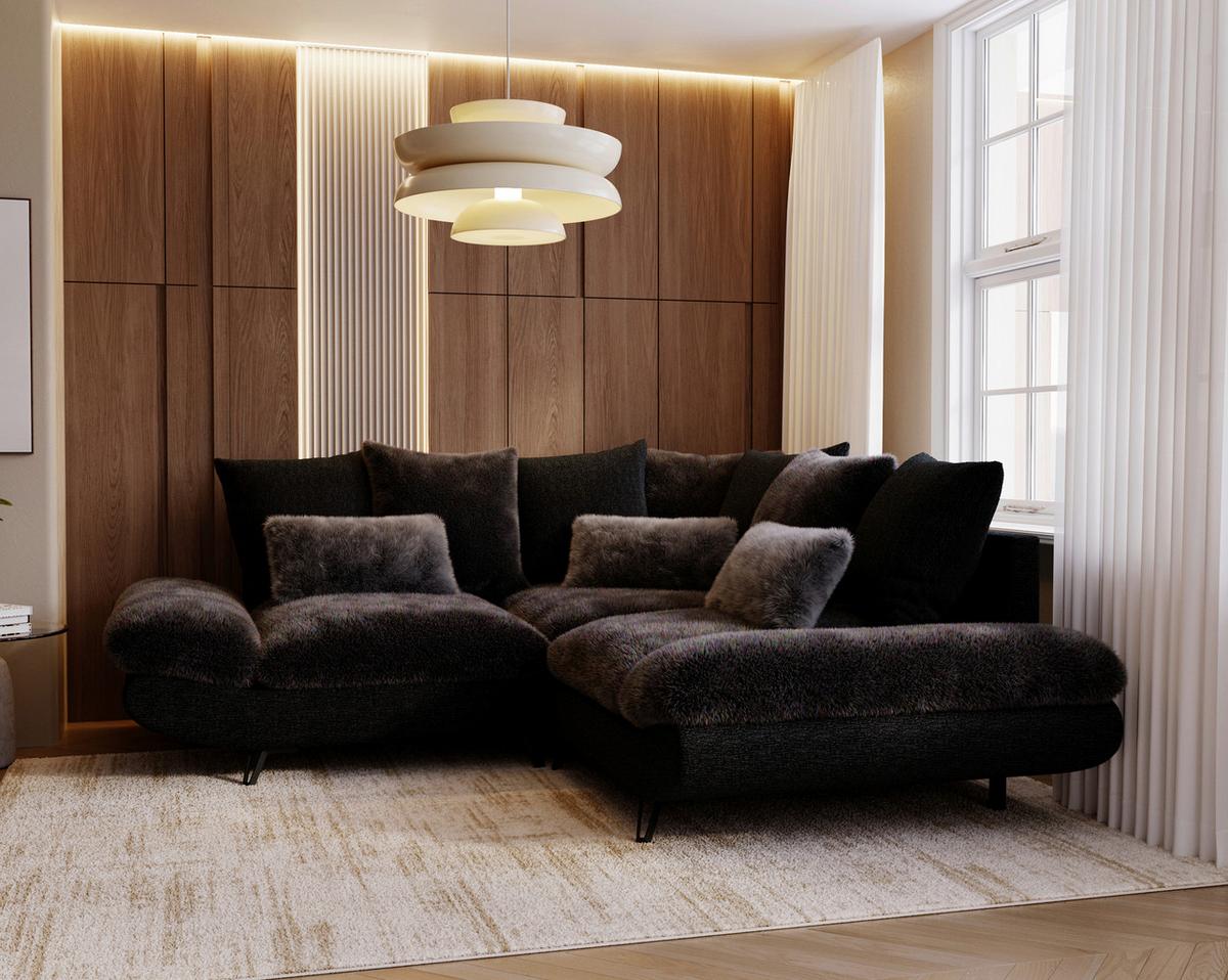 Wohnlandschaft Bormio - Schwarz/Dunkelblau, Modern, Textil/Metall (276/276cm) - Premium Living