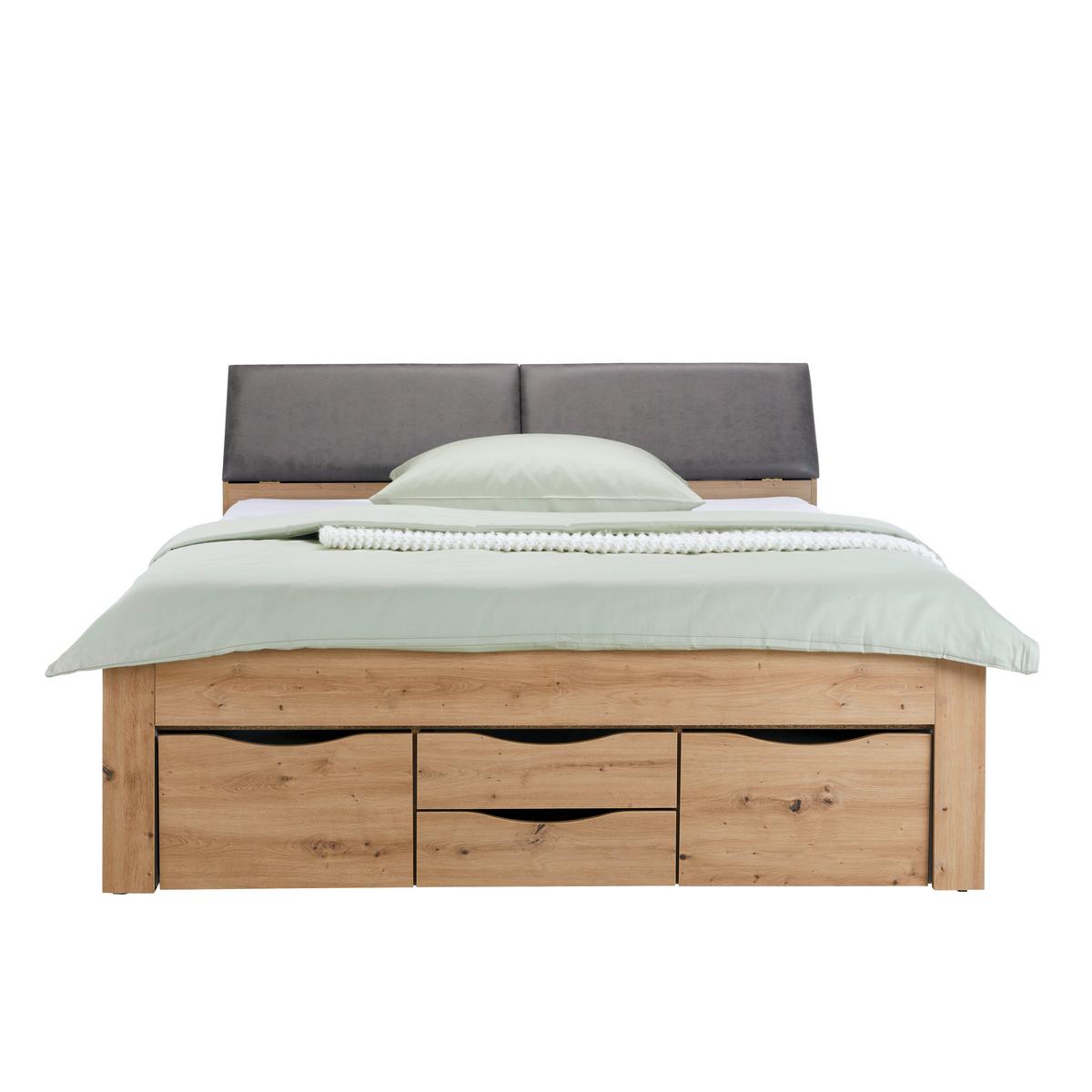 Stauraumbett in Eiche Artisan ca. 180x200cm - Eiche Artisan/Grau, KONVENTIONELL, Holzwerkstoff/Textil (180/200cm) - Mömax