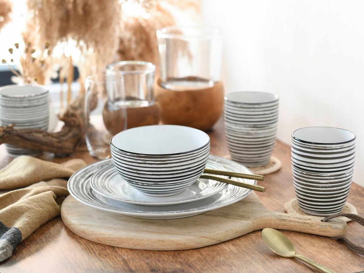 Kerámia Étkészlet La Gomera Blanca - fekete/fehér, Basics, kerámia - Creatable