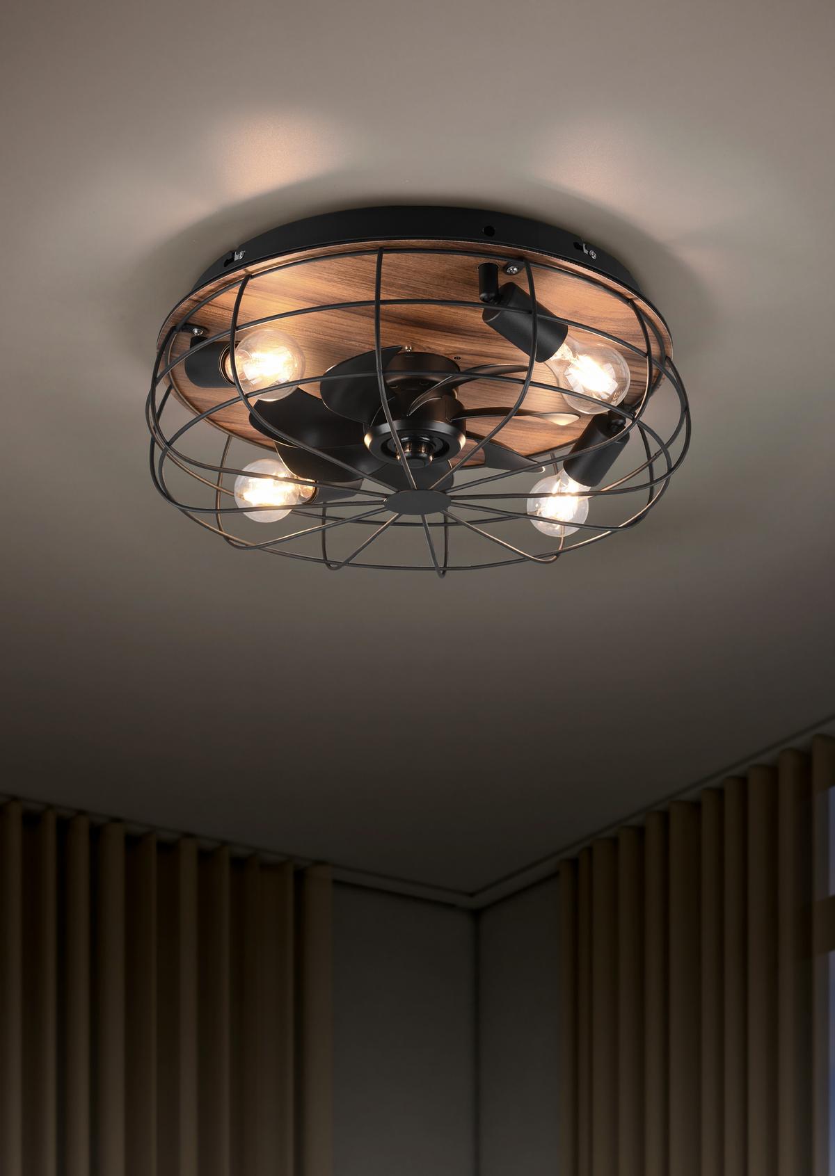 Deckenleuchte Schwarz max. 10 Watt - Schwarz/Braun, LIFESTYLE, Holz/Kunststoff (48,5/48,5/17,5cm)