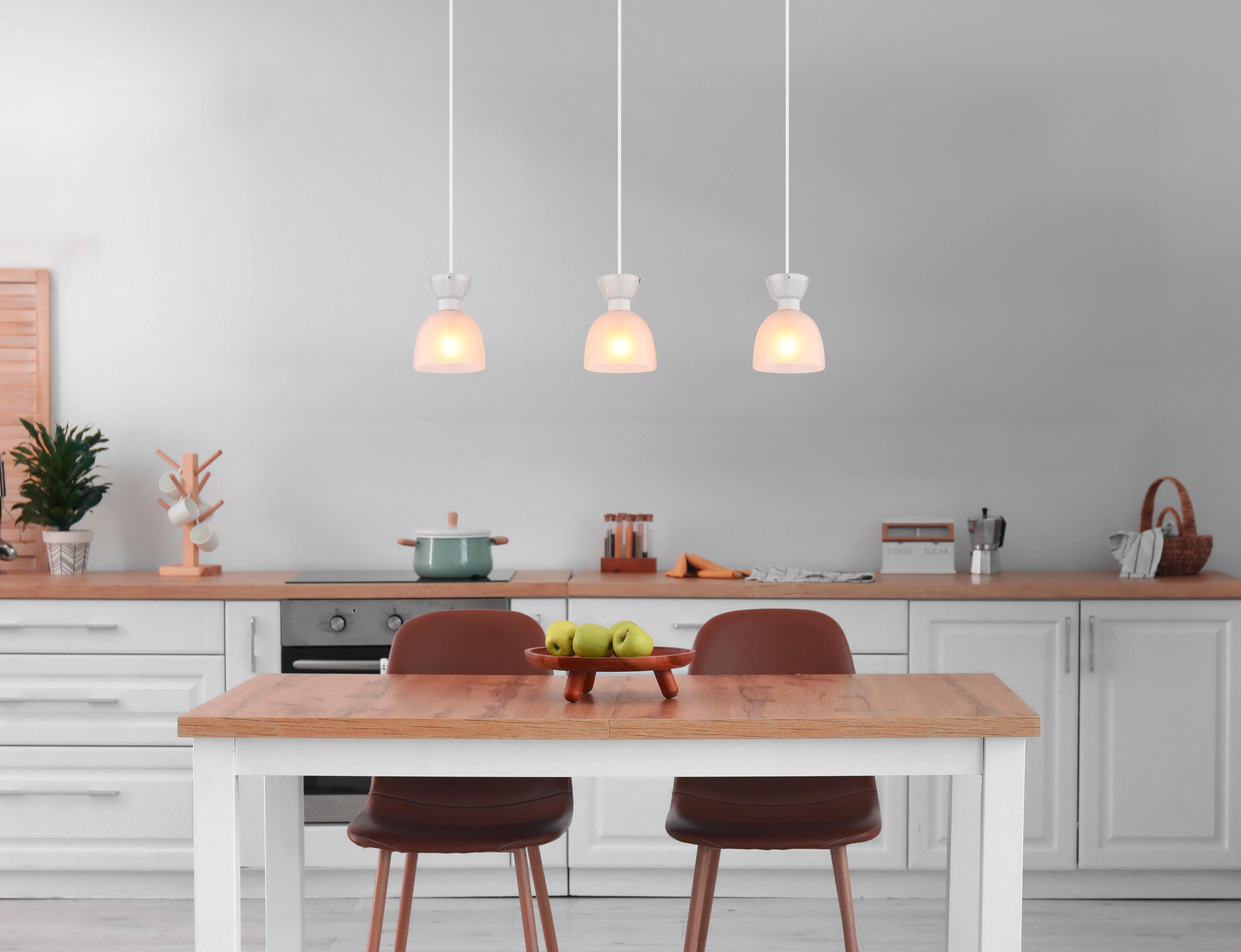 HÄNGELEUCHTE 15769W-3 MASSEY - Weiss, Design, Glas/Kunststoff (65/13/120cm) - Globo