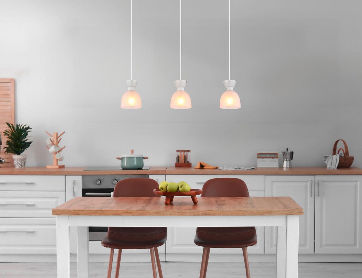 HÄNGELEUCHTE 15769W-3 MASSEY - Weiss, Design, Glas/Kunststoff (65/13/120cm) - Globo