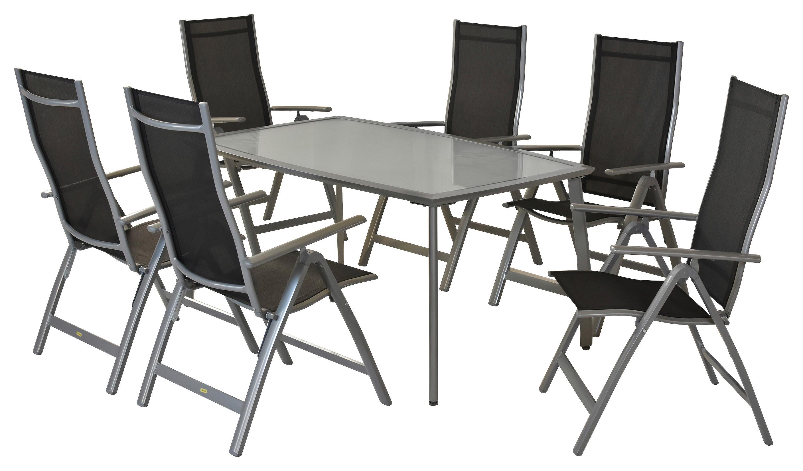 Vrtni Set Carrara, 7-Delni - srebrne barve/črna, Moderno, kovina/tekstil - Gardenson
