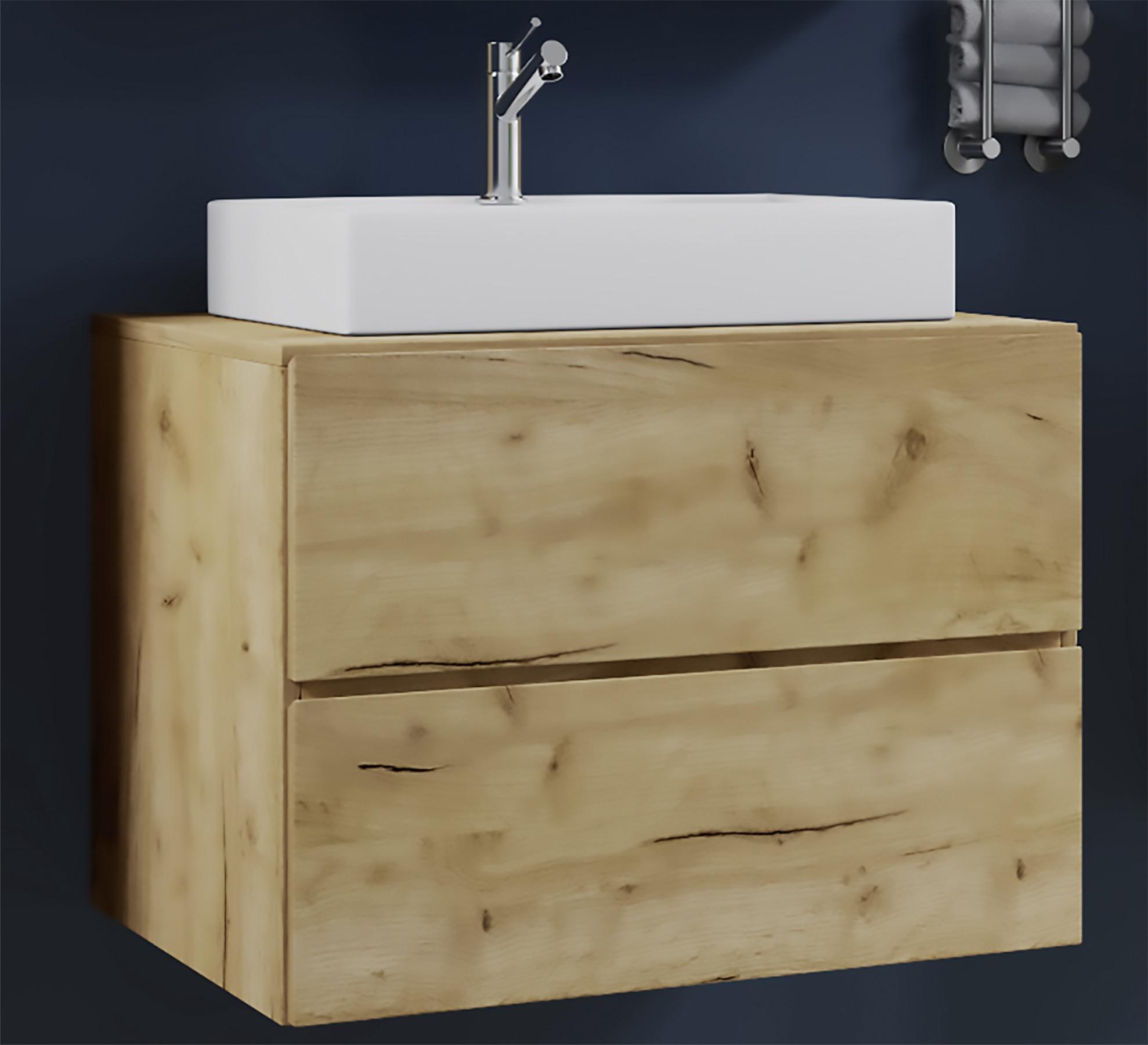 Waschtischkombi Lendas ca. 80 cm Honigeiche - Honigeiche/Weiß, MODERN, Keramik/Holzwerkstoff (80/64,2/51,4cm) - MID.YOU