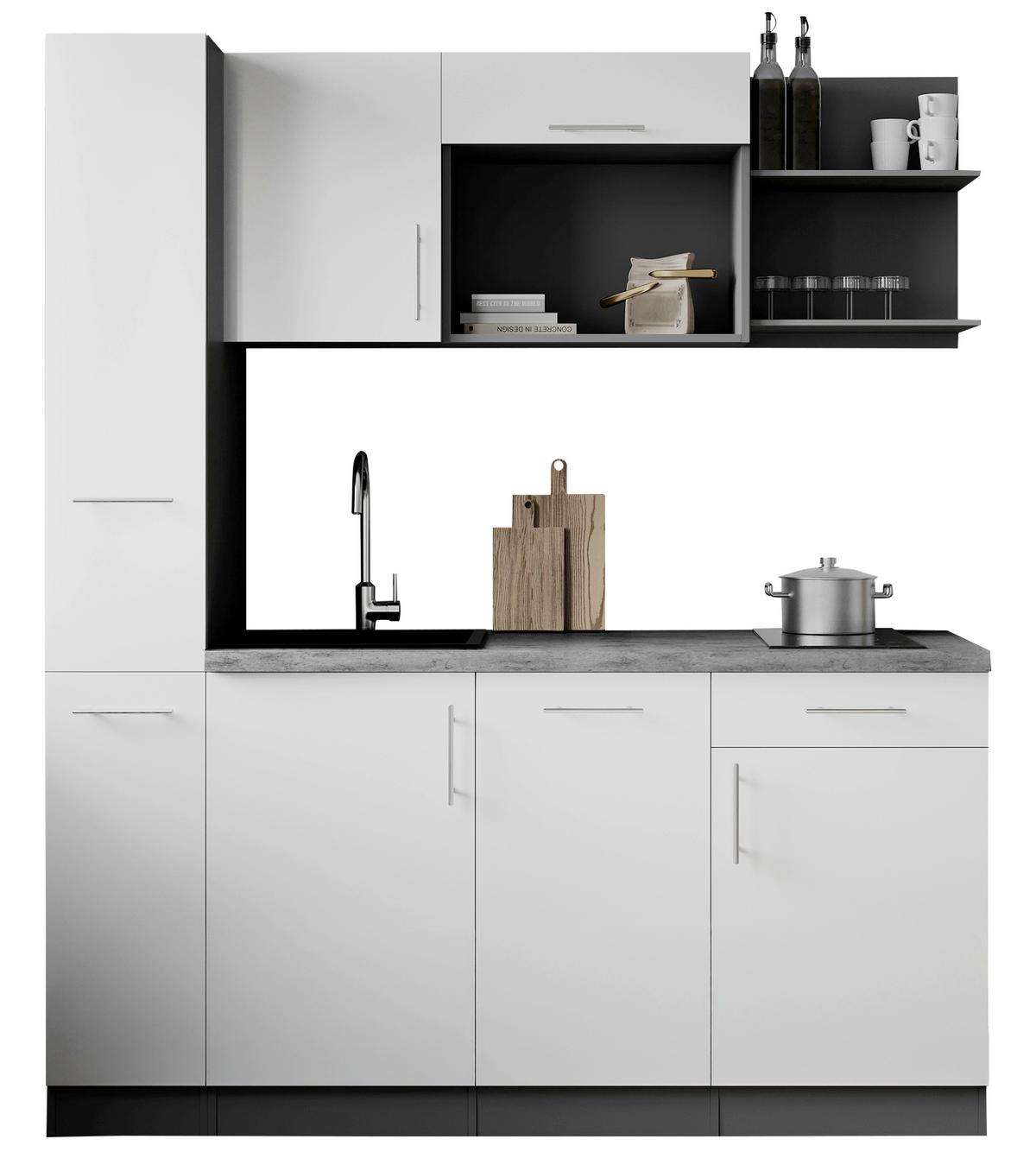 Küchenblock Oliver m. Geräten Weiß - Weiß/Grau, Trend, Holzwerkstoff/Metall (175cm) - Respekta