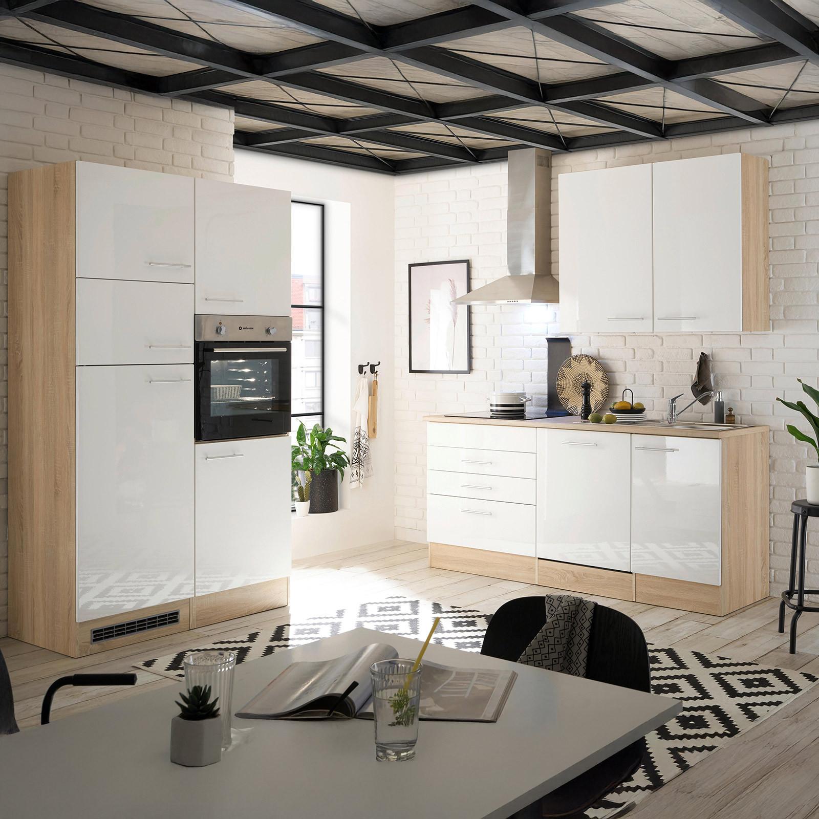 Moderen Kuhinjski Blok Brez Aparatov Laurel, Bela, Hrast - bela/hrast sonoma, Moderno, leseni material (310cm) - MID.YOU