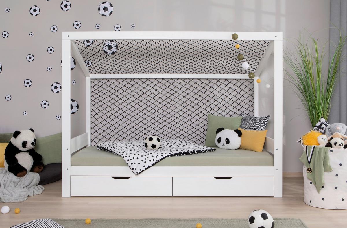 Stauraumbett Holz Fußball ca. 97x213 cm Weiß - Naturfarben/Weiß, MODERN, Holz/Textil (90/200cm) - MID.YOU
