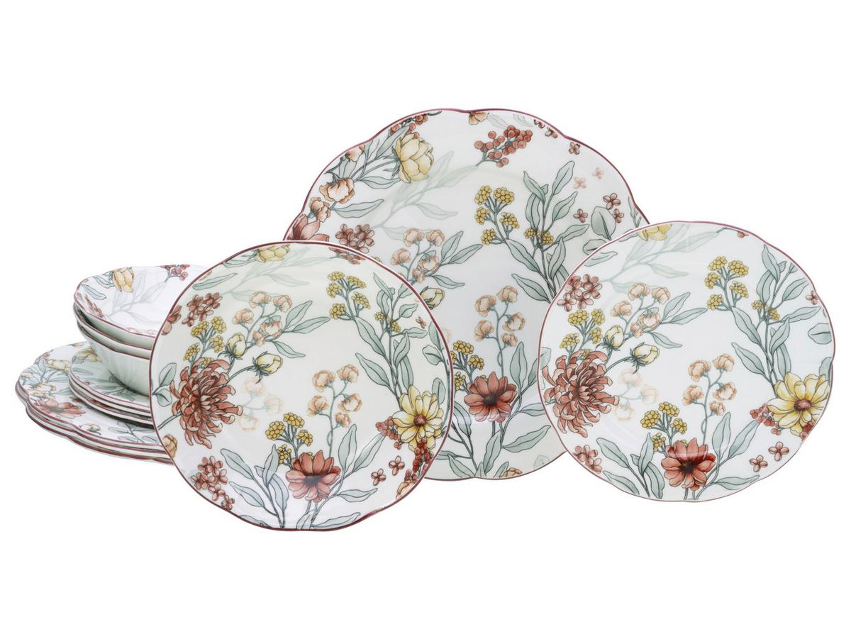 Jedilni Servis Fiore, 12-Delni - bela/bordo, Basics, keramika - Creatable